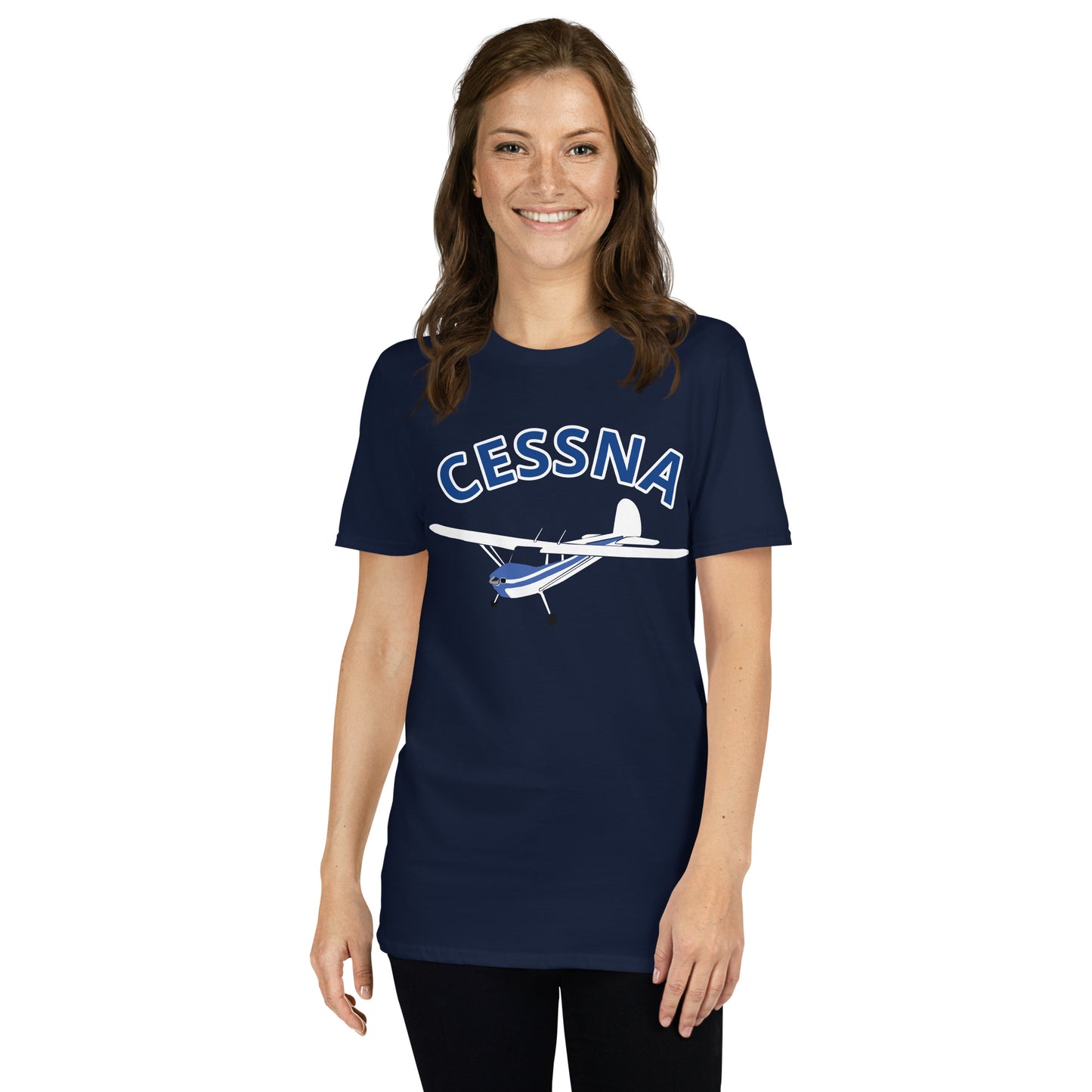 CESSNA 140 White-blue aircraft Soft Short-Sleeve Unisex T-Shirt