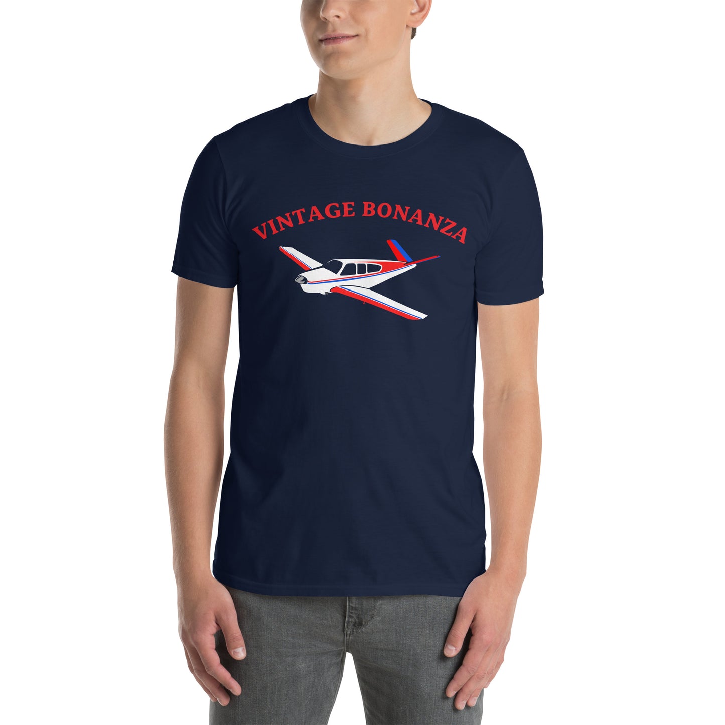 V-TAIL BONANZA Vintage Tri-color 1 stripe Printed Short-Sleeve Unisex Classic Fit Aviation T-Shirt