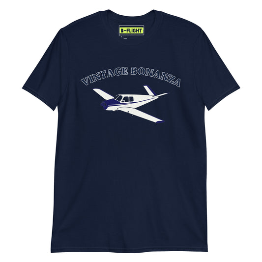 V-TAIL BONANZA Vintage blue - white Printed Short-Sleeve Unisex Classic Fit Aviation T-Shirt