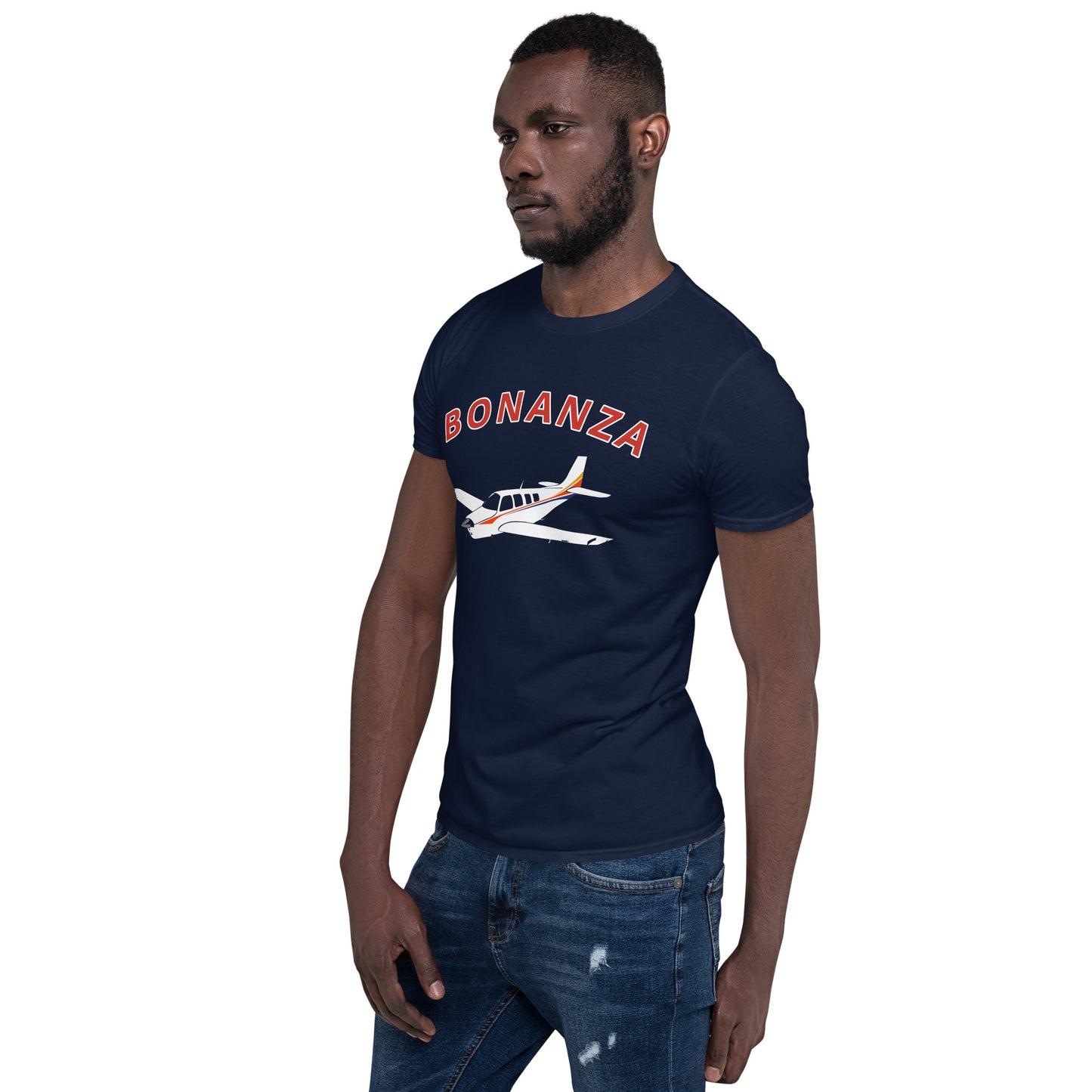 BONANZA A36  White with Stripe Graphic Short-Sleeve Unisex classic fit aviation T-Shirt.