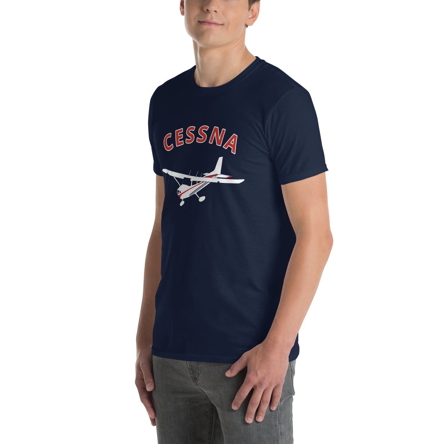 CESSNA 172 Skyhawk White - Red Soft Short-Sleeve Unisex Aviation T-Shirt