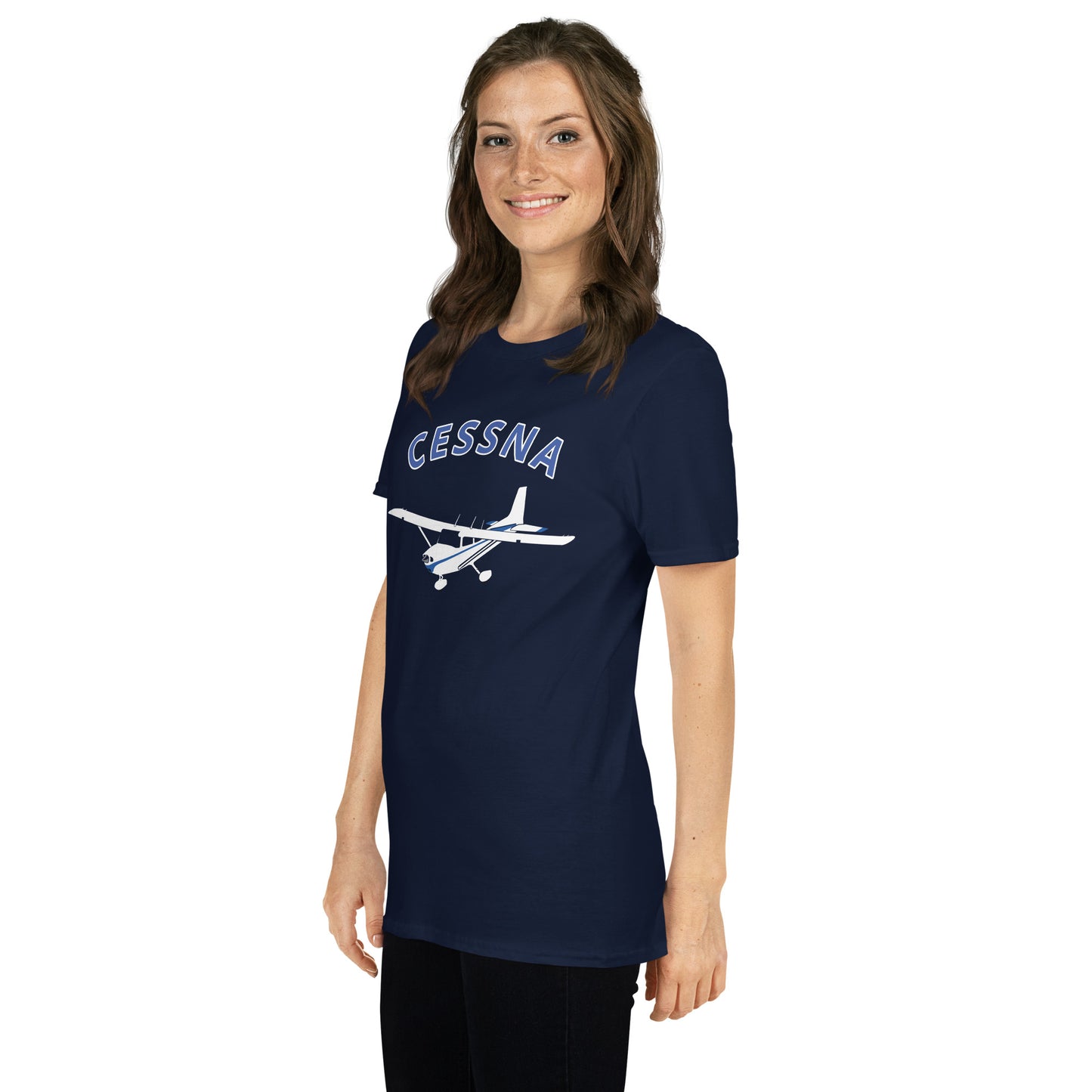 CESSNA 172 Skyhawk White - Blue Soft Short-Sleeve Unisex Aviation T-Shirt