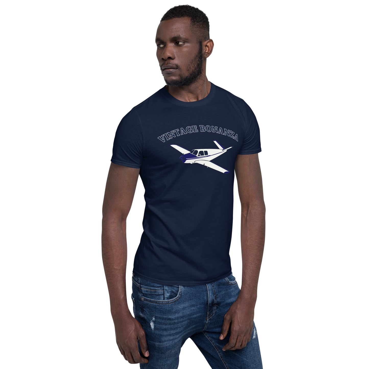 V-TAIL BONANZA Vintage blue - white Printed Short-Sleeve Unisex Classic Fit Aviation T-Shirt