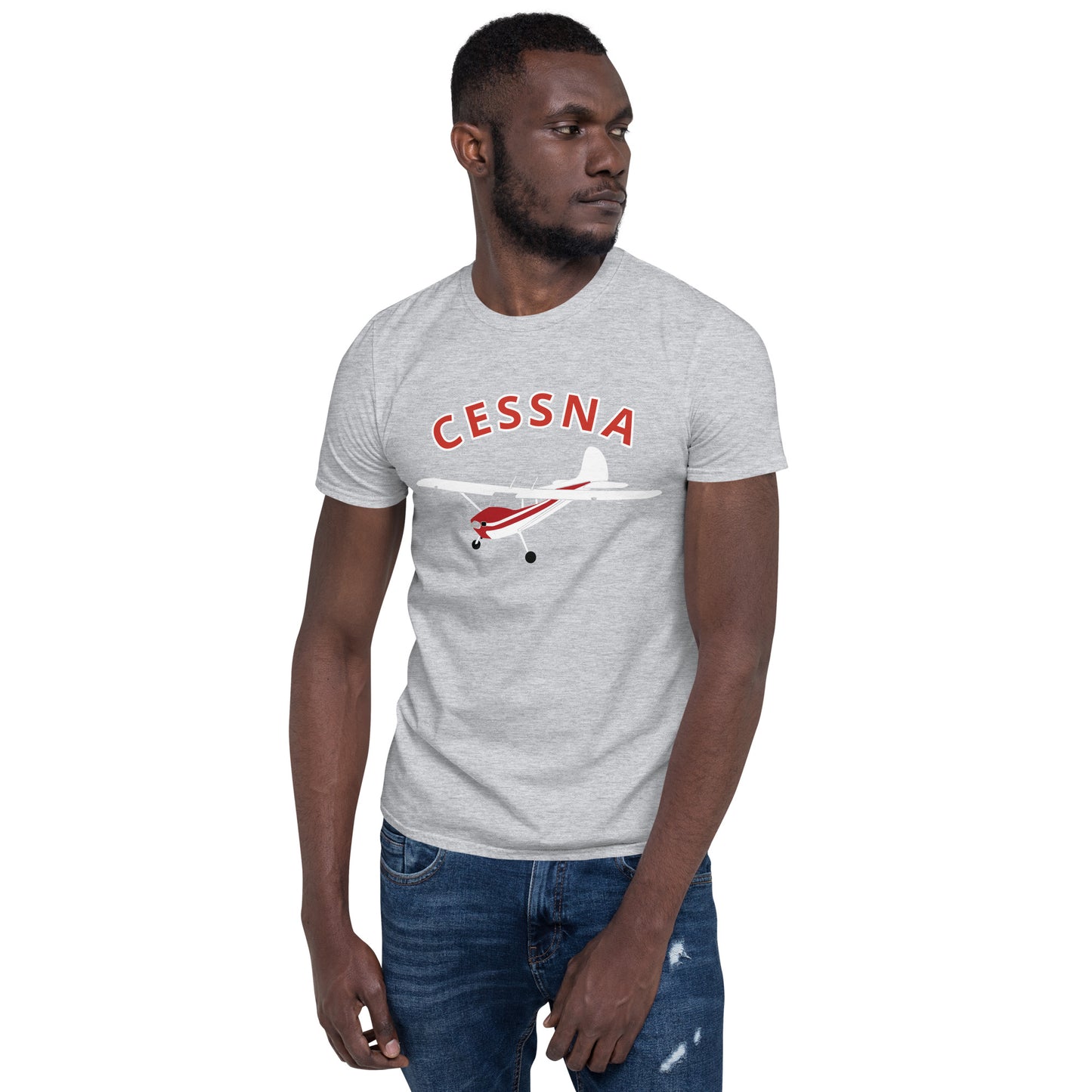 CESSNA 170 White - Red Soft  Short-Sleeve Unisex Aviation T-Shirt