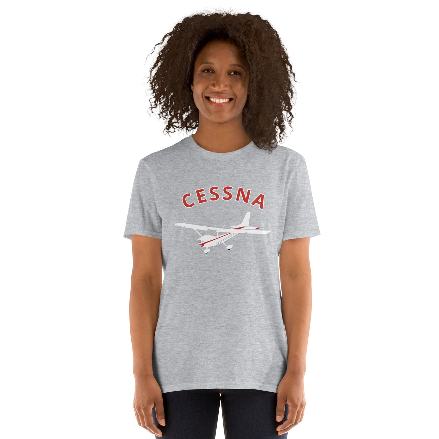 CESSNA 172 Skyhawk White - Red Soft Short-Sleeve Unisex Aviation T-Shirt