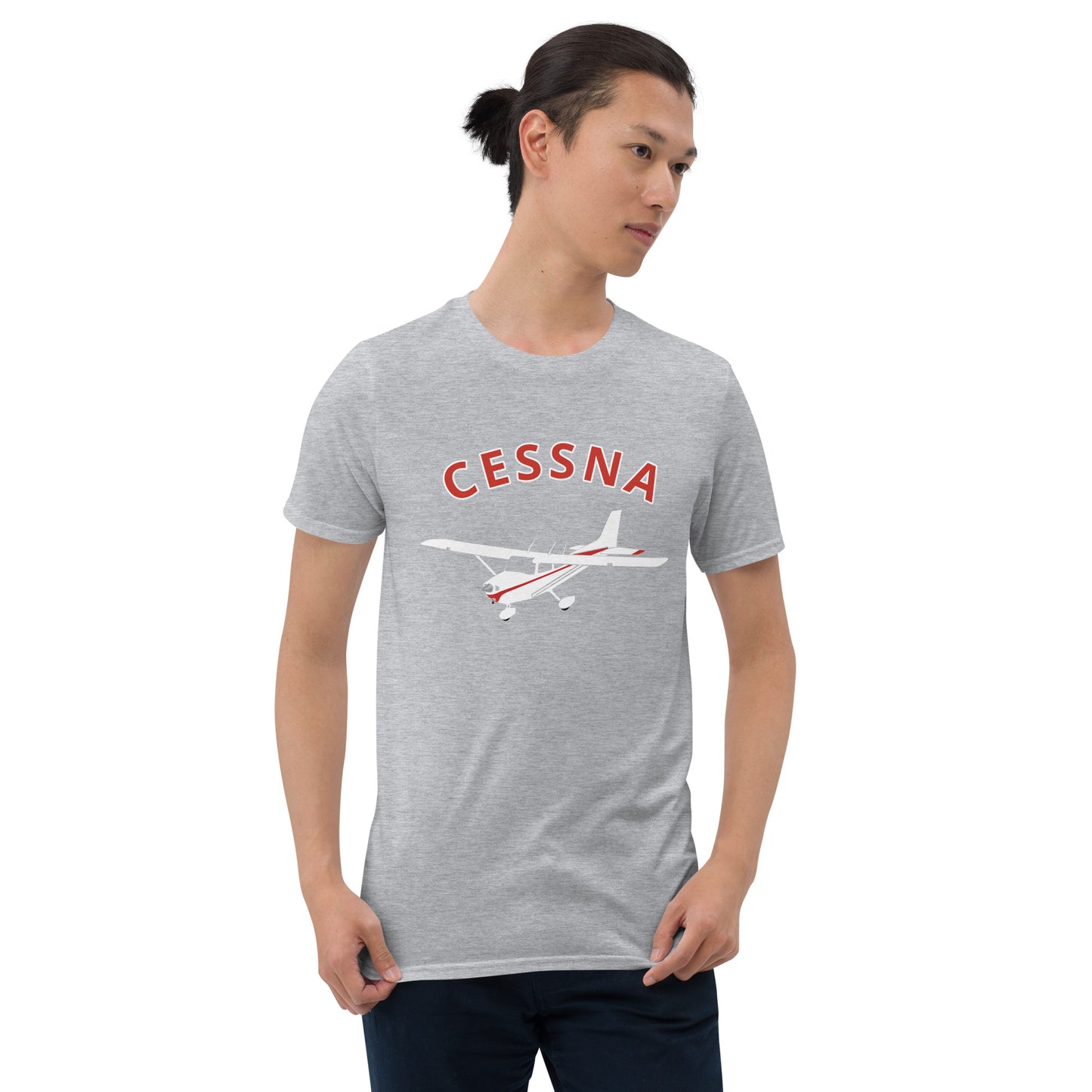 CESSNA 172 Skyhawk White - Red Soft Short-Sleeve Unisex Aviation T-Shirt