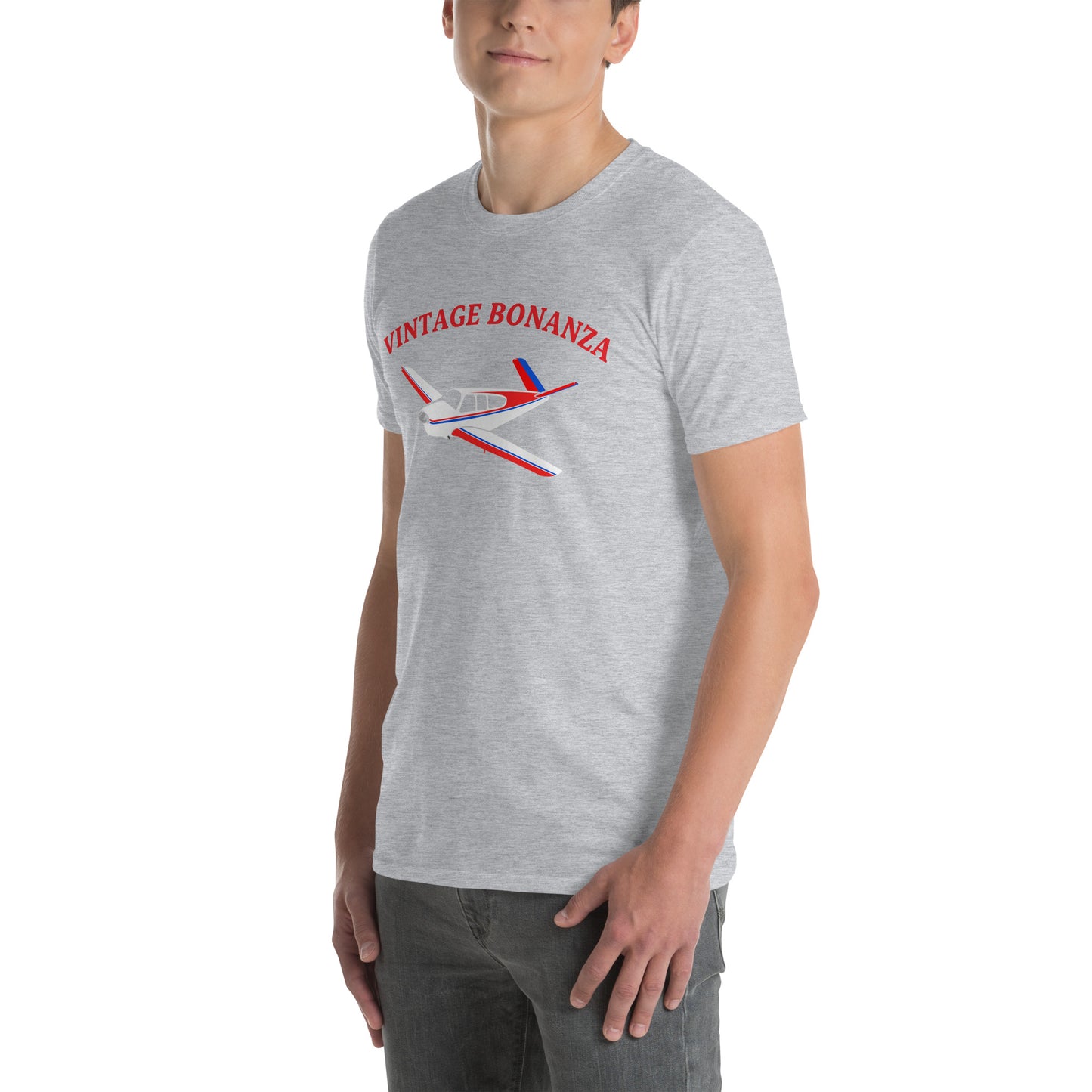 V-TAIL BONANZA Vintage Tri-color 1 stripe Printed Short-Sleeve Unisex Classic Fit Aviation T-Shirt