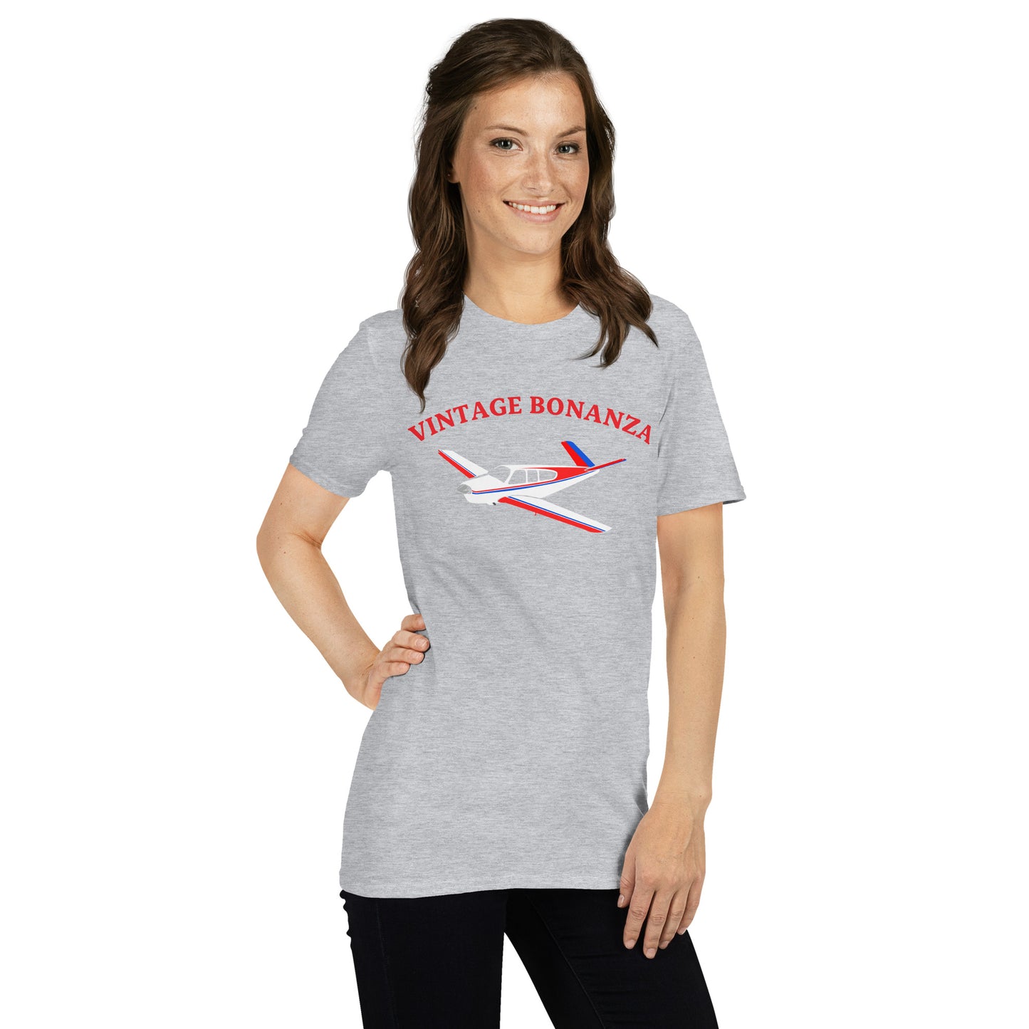 V-TAIL BONANZA Vintage Tri-color 1 stripe Printed Short-Sleeve Unisex Classic Fit Aviation T-Shirt