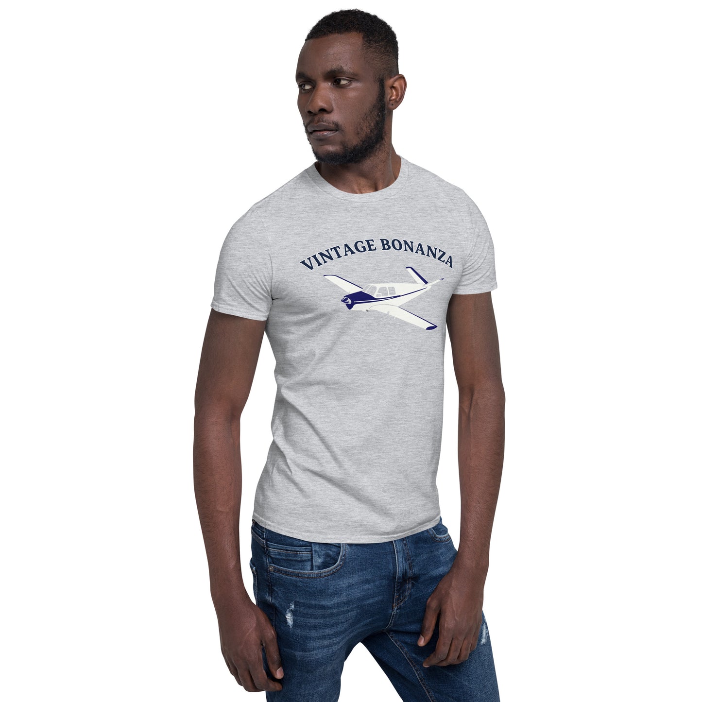 V-TAIL BONANZA Vintage blue - white Printed Short-Sleeve Unisex Classic Fit Aviation T-Shirt