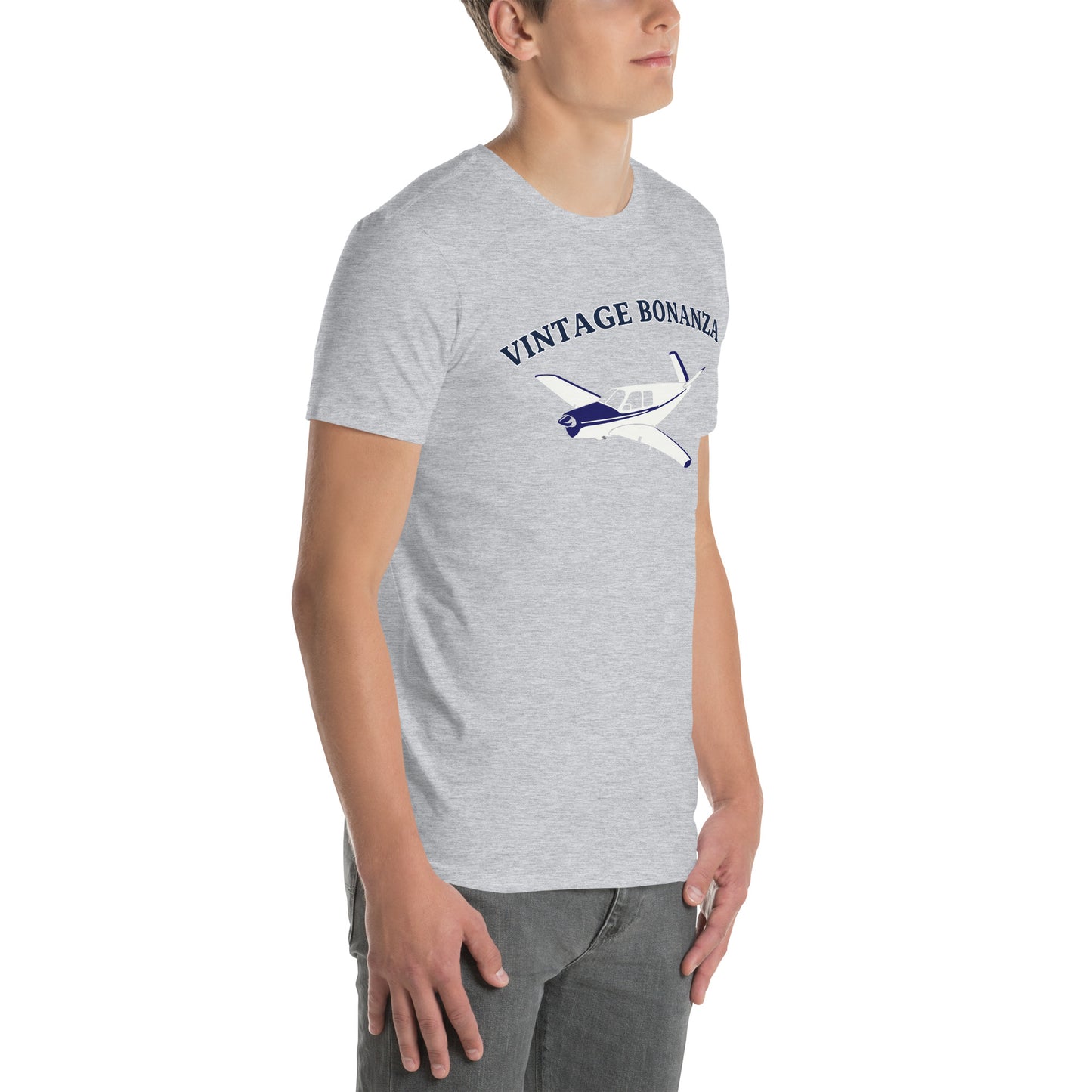 V-TAIL BONANZA Vintage blue - white Printed Short-Sleeve Unisex Classic Fit Aviation T-Shirt