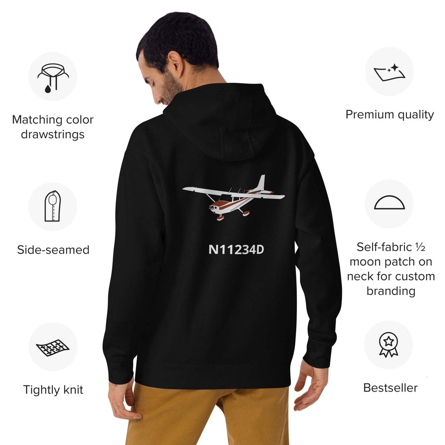 CESSNA 172 retro maroon Back Print with front embroidery CUSTOM N Number Unisex Hoodie