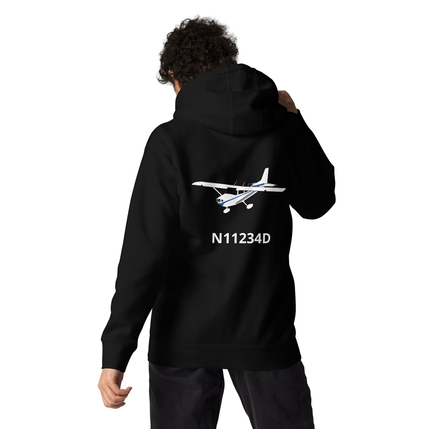 CESSNA 172 white - blue Back Print with front embroidery CUSTOM N Number Unisex Hoodie