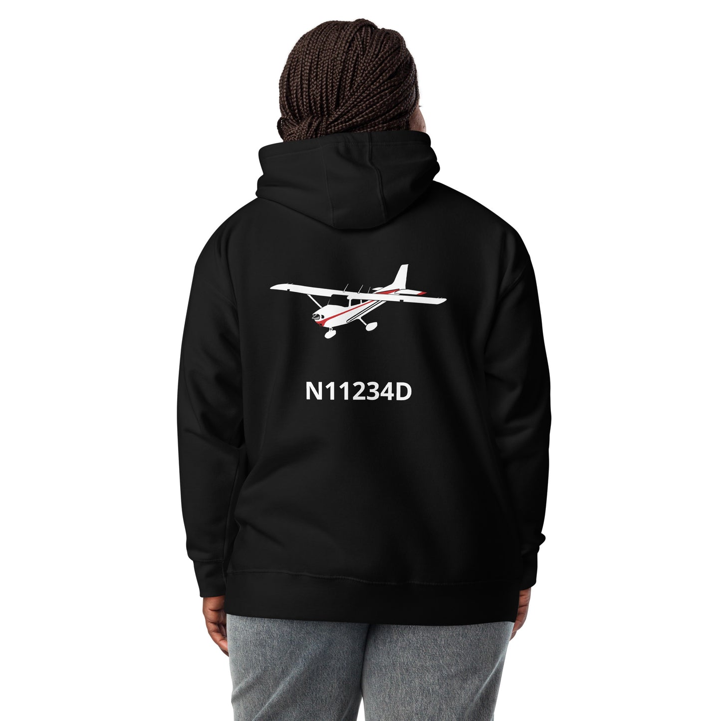 CESSNA 172 white - red Back Print with front embroidery CUSTOM N Number Unisex Hoodie