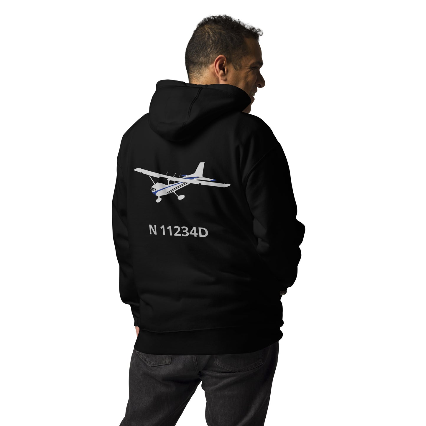 CESSNA 172 polished grey - blue Back Print with front embroidery CUSTOM N Number Unisex Hoodie.