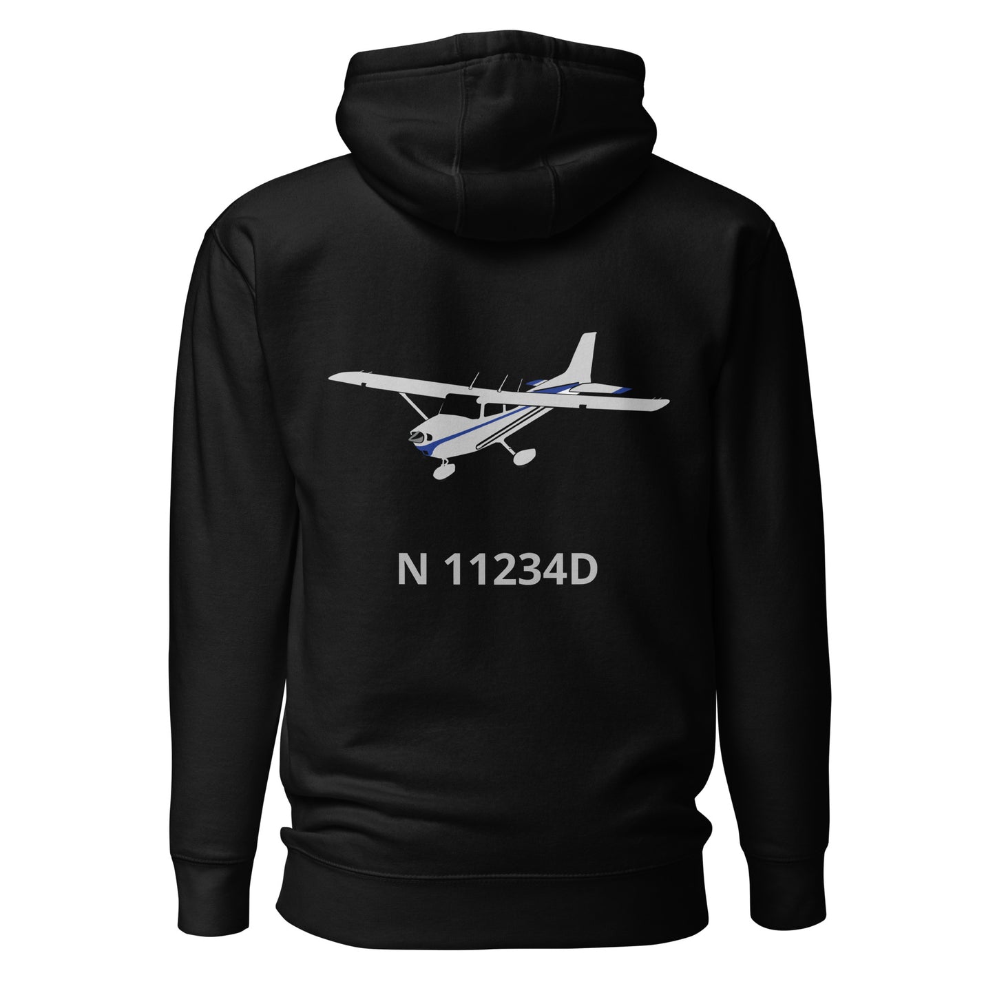 CESSNA 172 polished grey - blue Back Print with front embroidery CUSTOM N Number Unisex Hoodie.