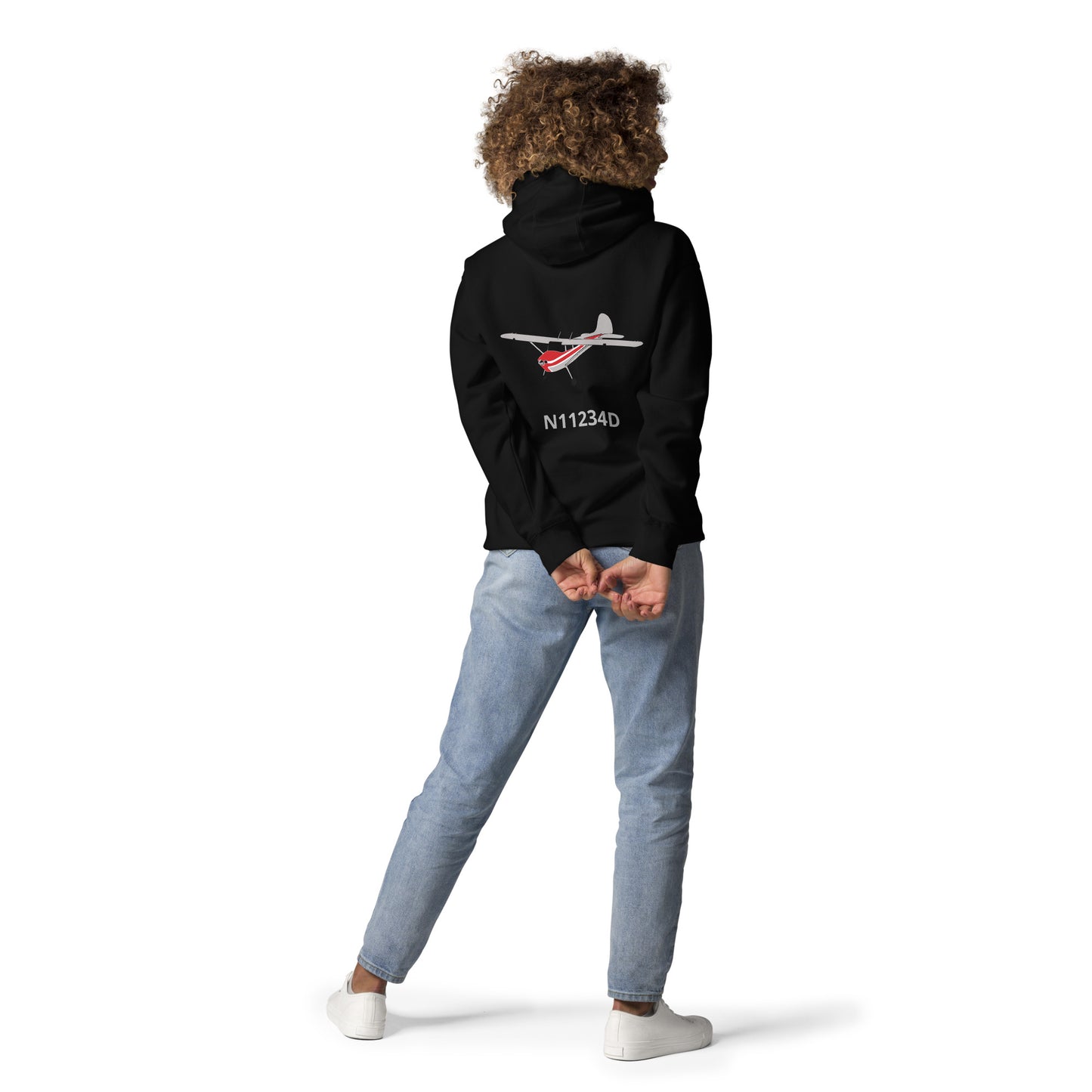 CESSNA 170 polished grey - red Back Print with front embroidery CUSTOM N Number Unisex  Hoodie.