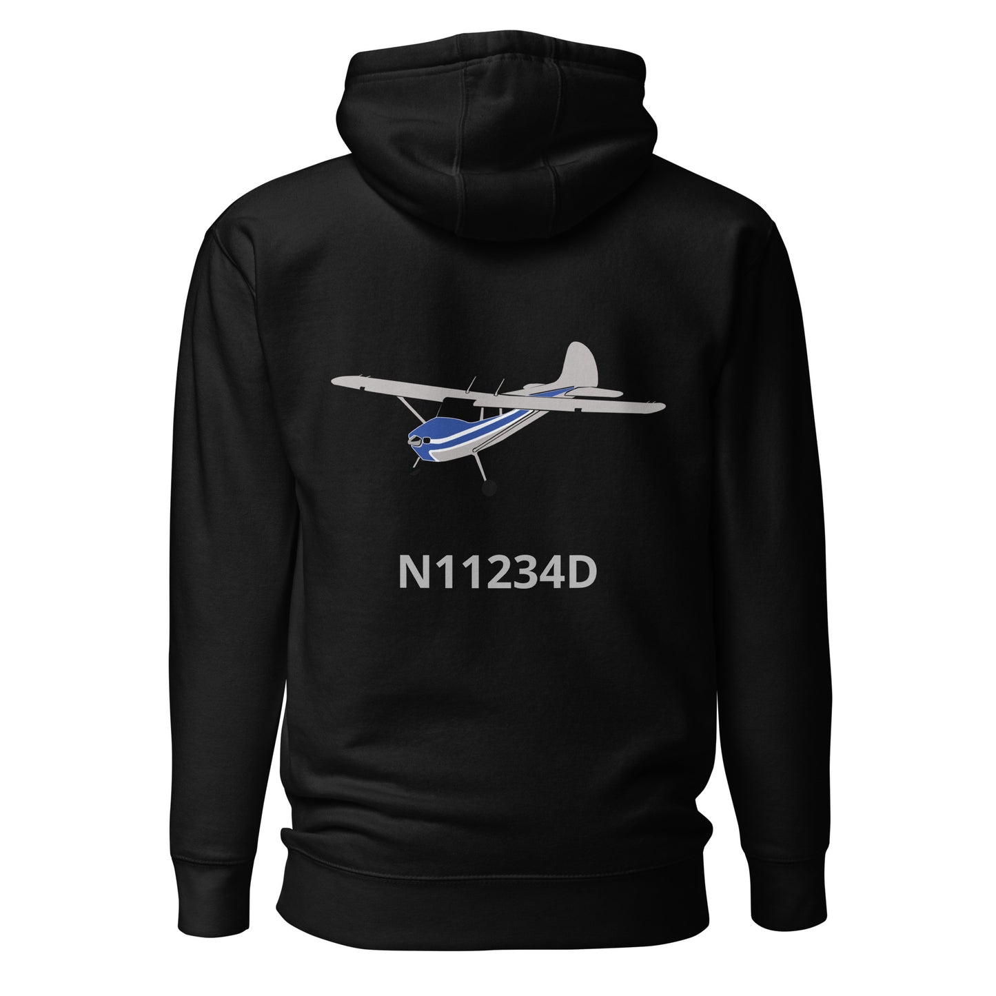 CESSNA 170 polished grey-blue Back Print with front embroidery CUSTOM N Number Unisex Hoodie