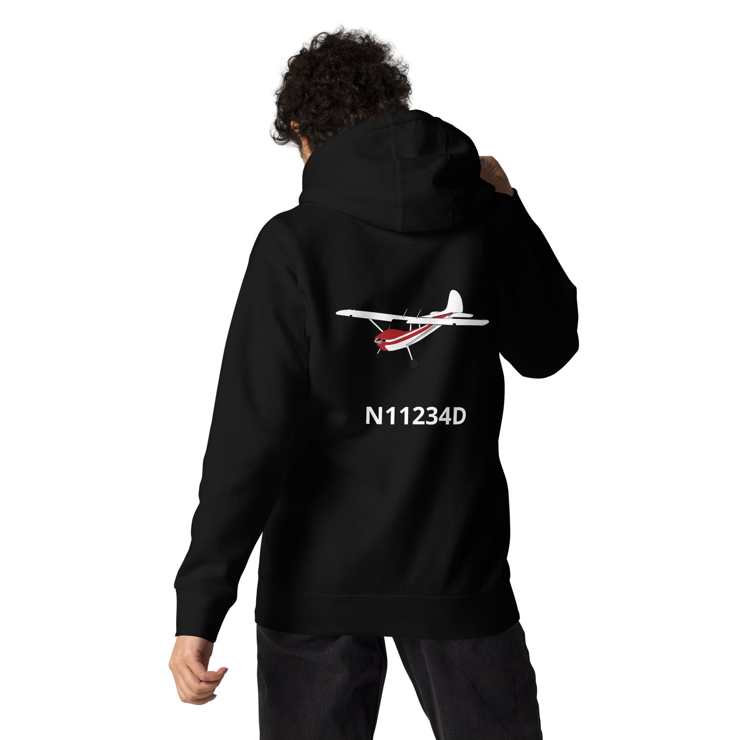 CESSNA 170 white-red Back Print with front embroidery CUSTOM N Number Unisex Hoodie