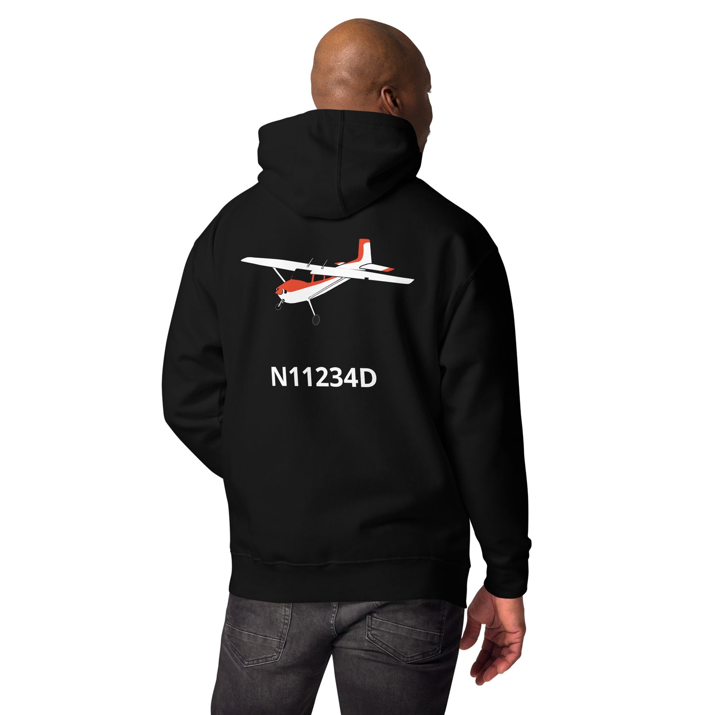 CESSNA 180 Skywagon white-red Back Print with front embroidery CUSTOM N Number Unisex Hoodie