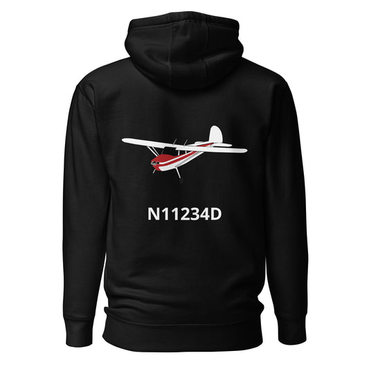 CESSNA 140 white-red Back Print with front embroidery CUSTOM N Number Unisex Hoodie - Minimum 2