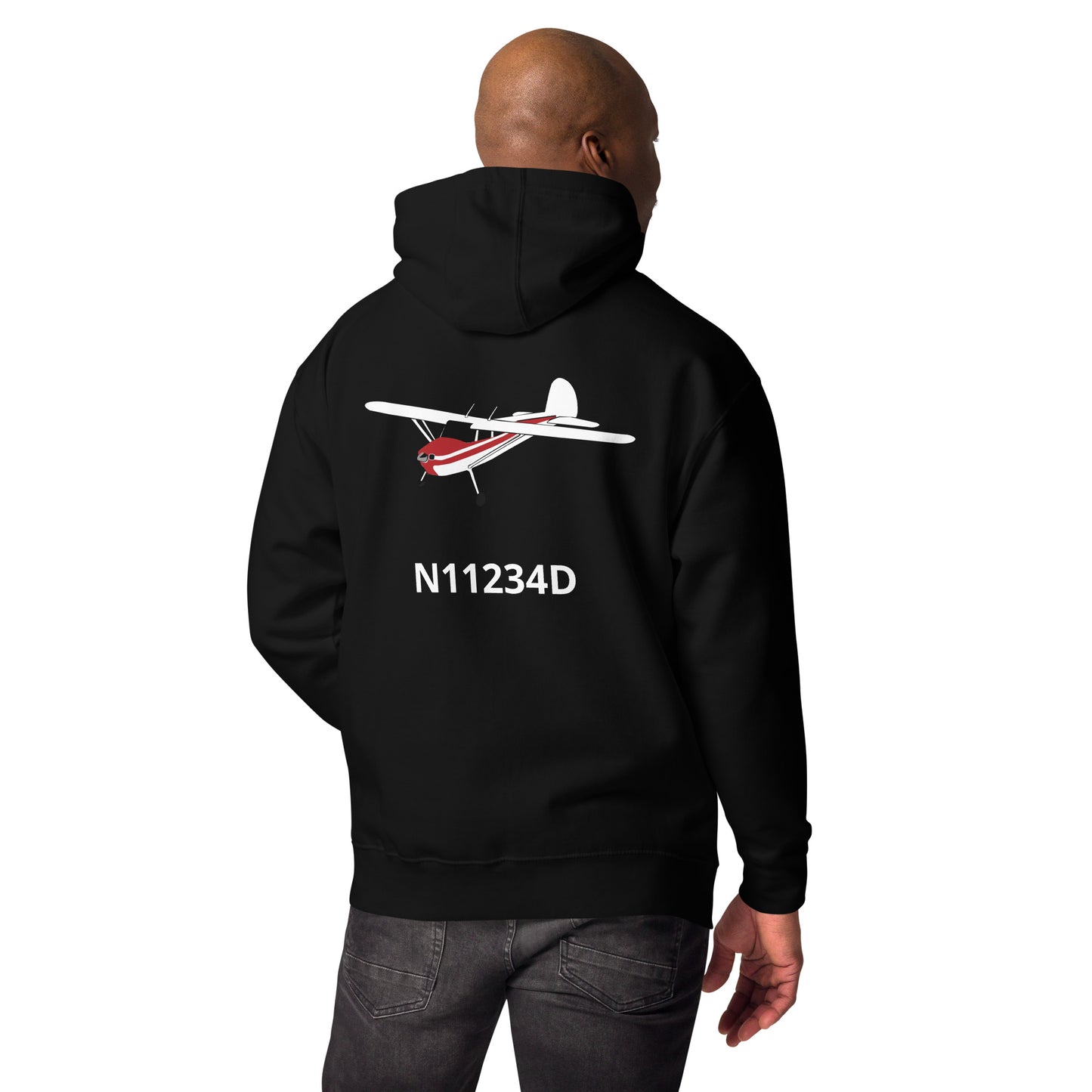 CESSNA 140 white-red Back Print with front embroidery CUSTOM N Number Unisex Hoodie