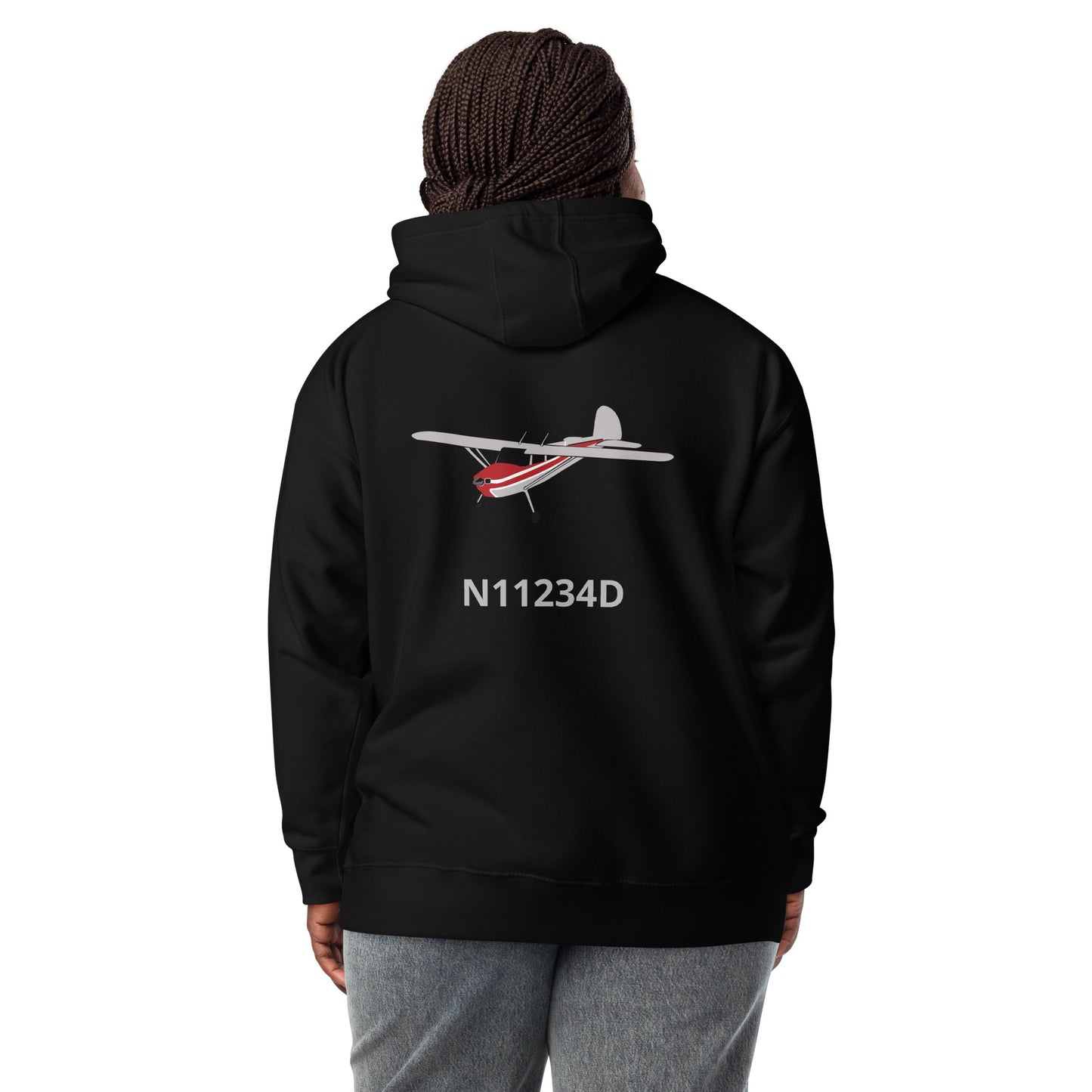 CESSNA 140 polished grey-red Back Print with front embroidery CUSTOM N Number Unisex Hoodie