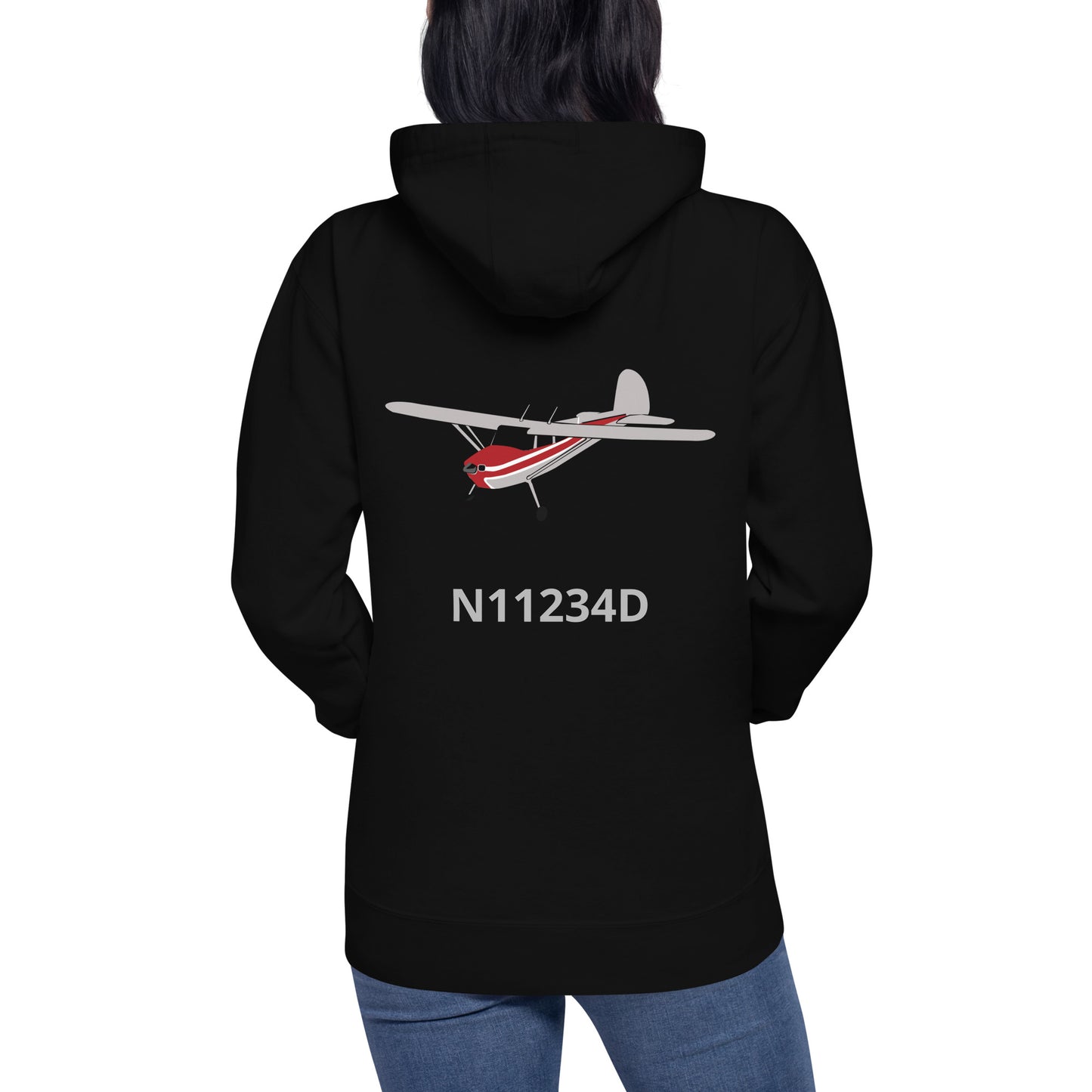 CESSNA 140 polished grey-red Back Print with front embroidery CUSTOM N Number Unisex Hoodie