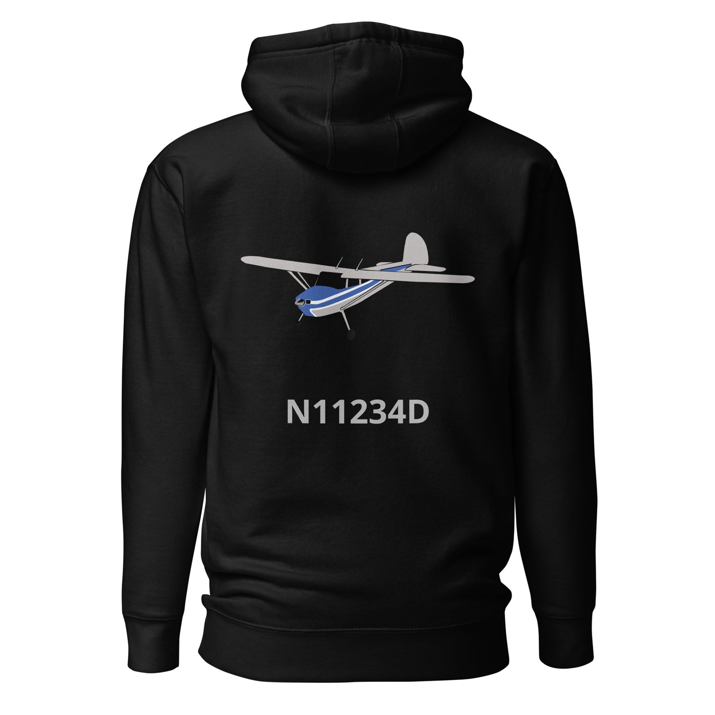 CESSNA 140 Polished grey - blue Back Print with front embroidery CUSTOM N Number Unisex Hoodie