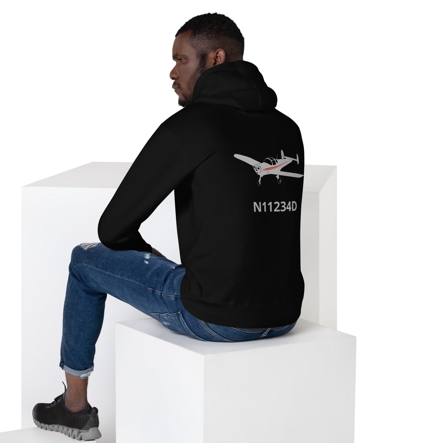 ERCOUPE polished grey - red Back Print with front embroidery CUSTOM N Number Unisex Hoodie