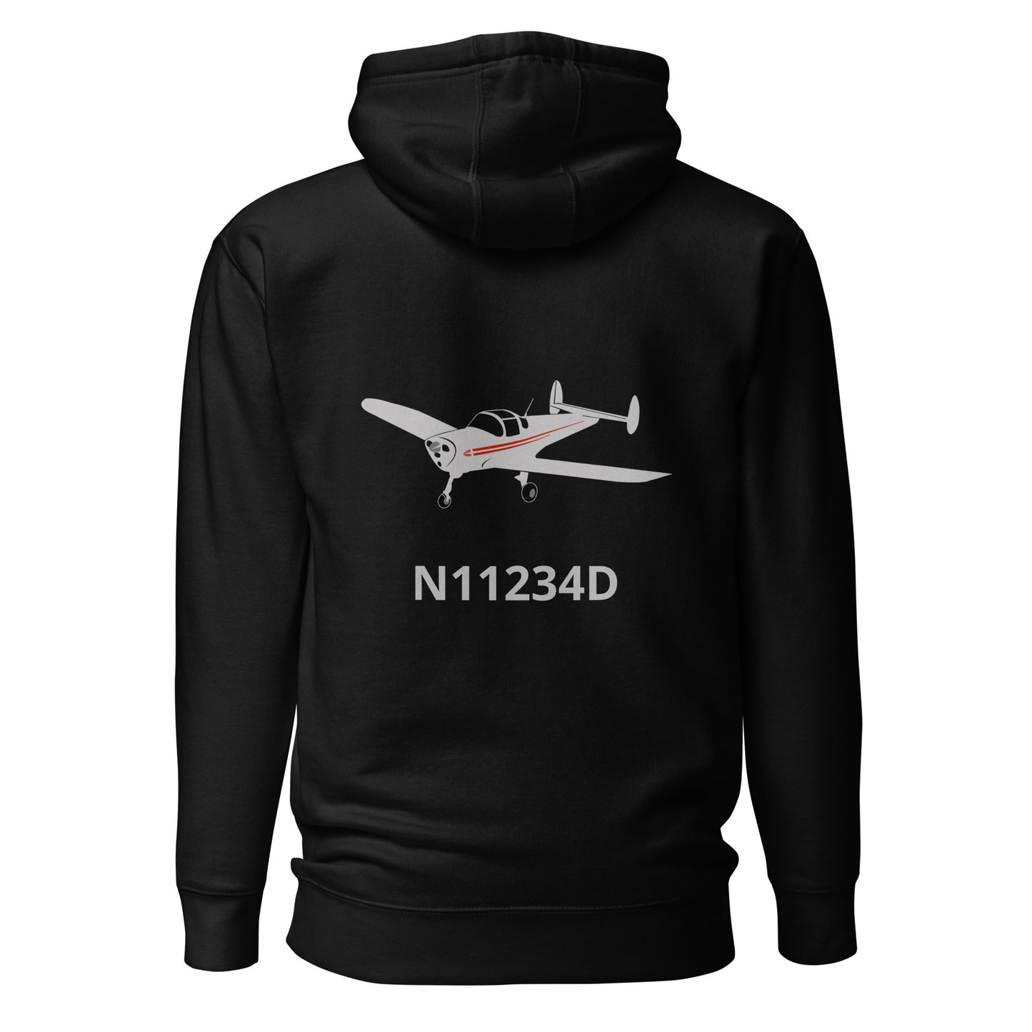 ERCOUPE polished grey - red Back Print with front embroidery CUSTOM N Number Unisex Hoodie