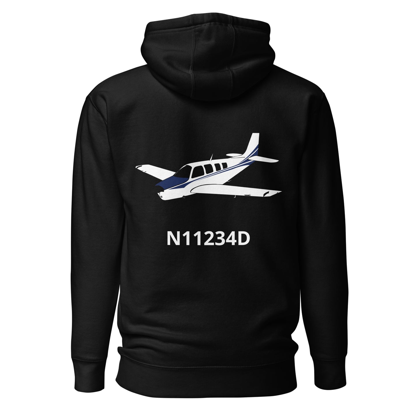 BONANZA A36 White - Blue CUSTOM N NUMBER Printed Cozy Unisex Aviation Hoodie