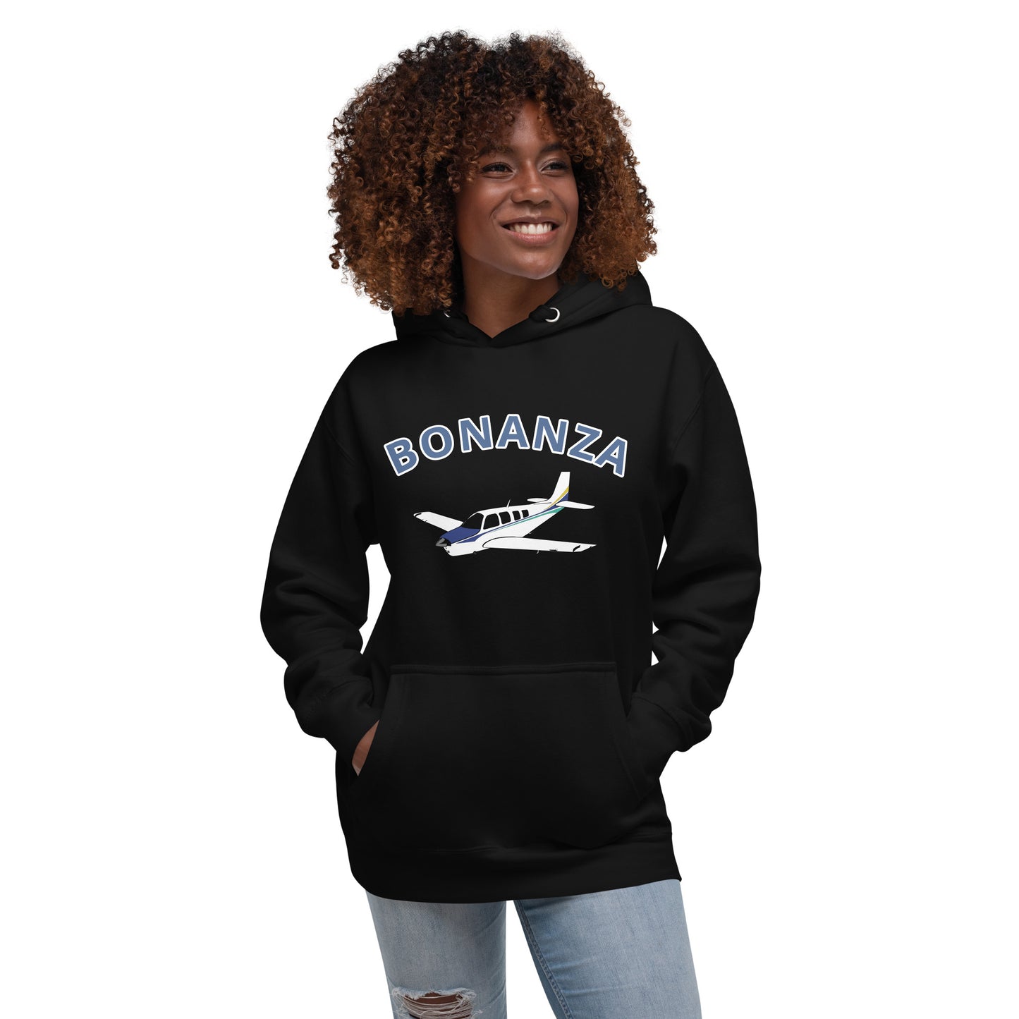 BONANZA A36 White - Blue aircraft  Printed Cozy Unisex Aviation Hoodie