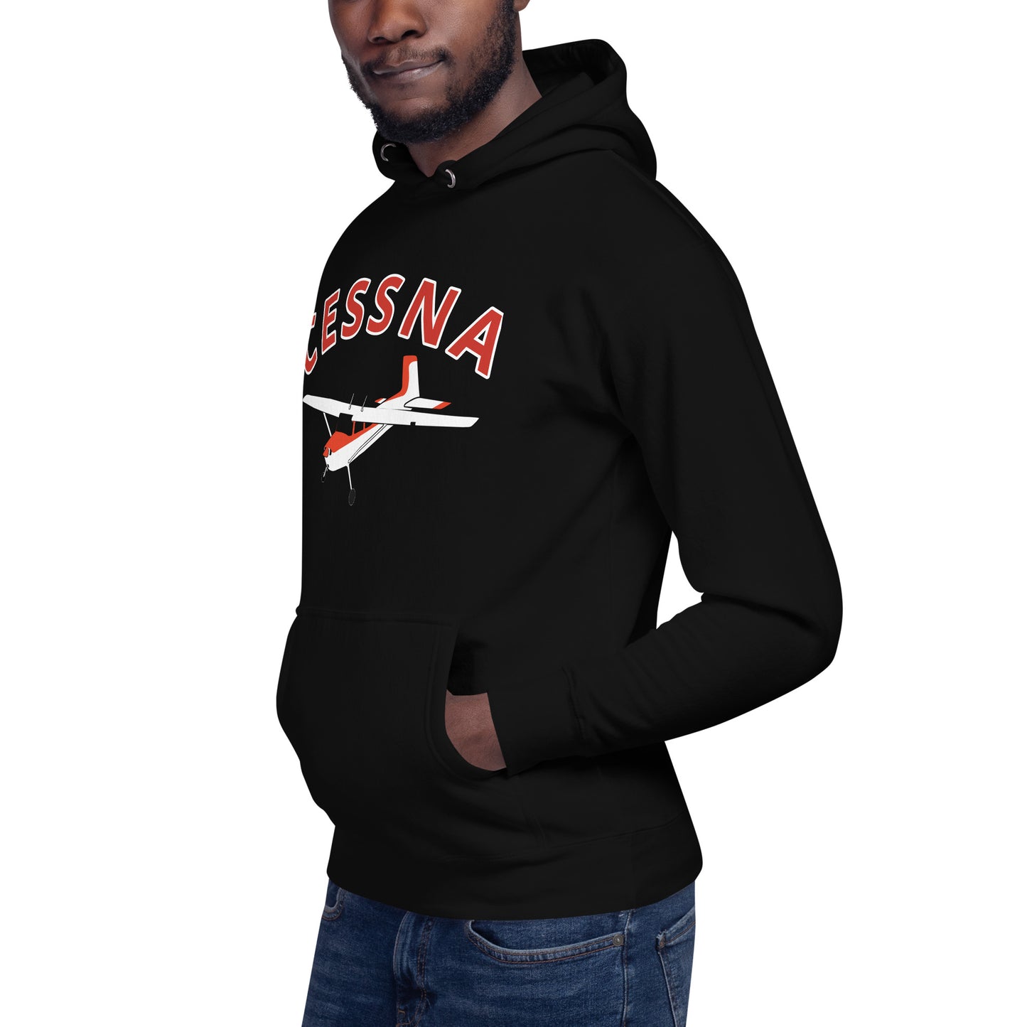 CESSNA 180 Skywagon White-Red aircraft graphic - cozy Unisex Hoodie. Classic fit for men and women