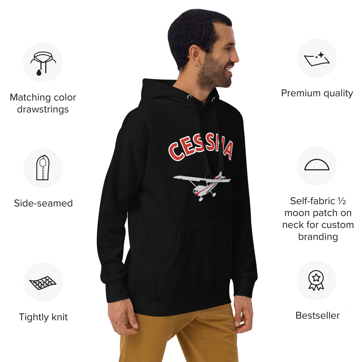 CESSNA 172 polished grey - red printed cozy fleece aviation Unisex Hoodie