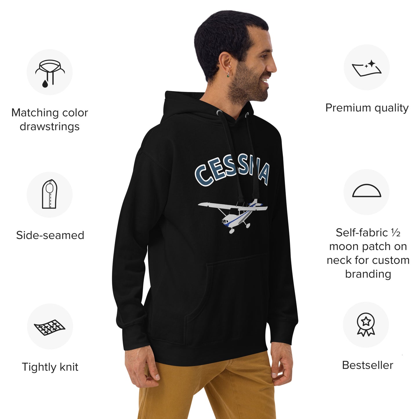 CESSNA 172 polished grey - blue  printed cozy fleece aviation Unisex Hoodie.