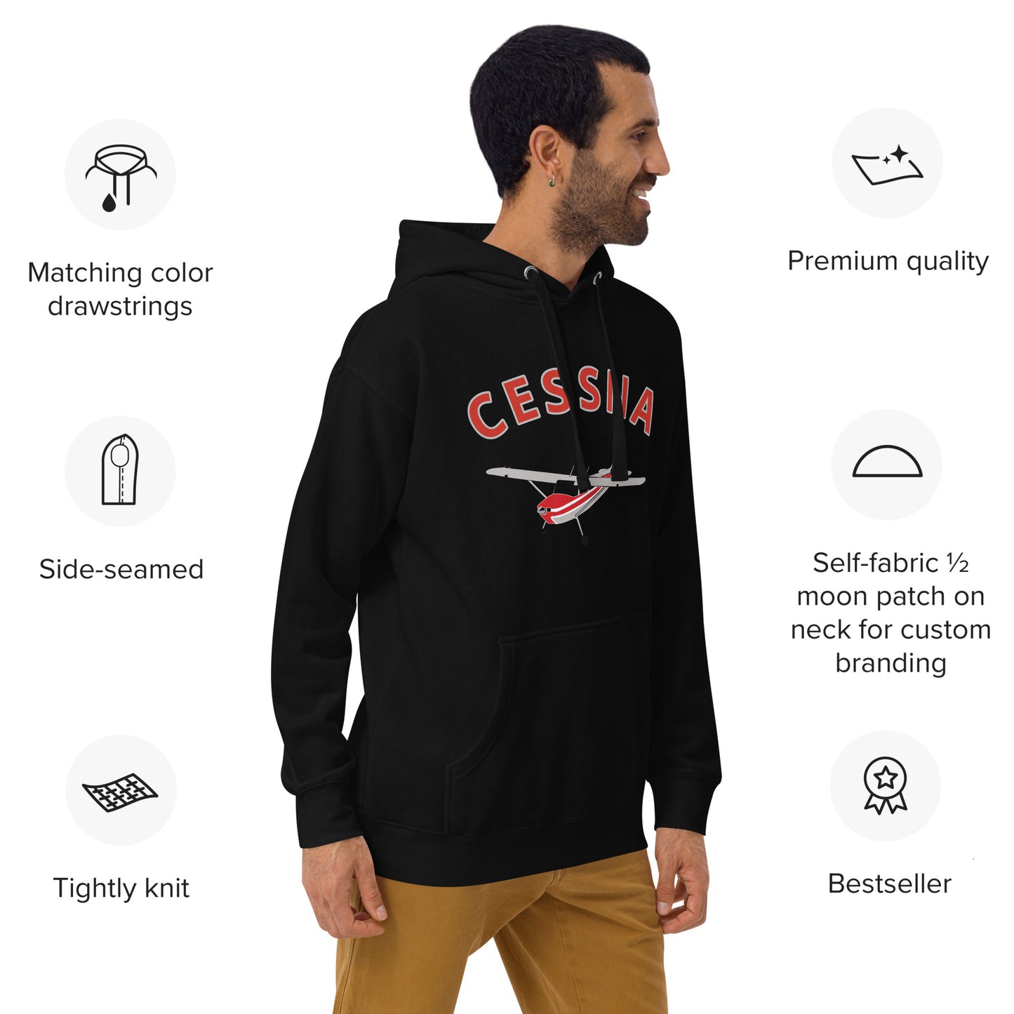 CESSNA 170 polished grey - red airplane cozy unisex Hoodie