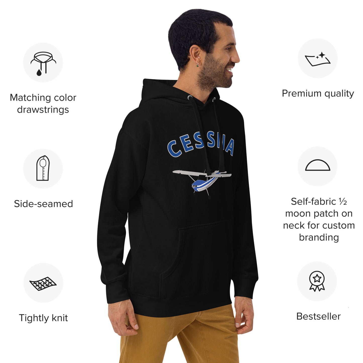 CESSNA 170 polished grey - blue airplane cozy unisex Hoodie