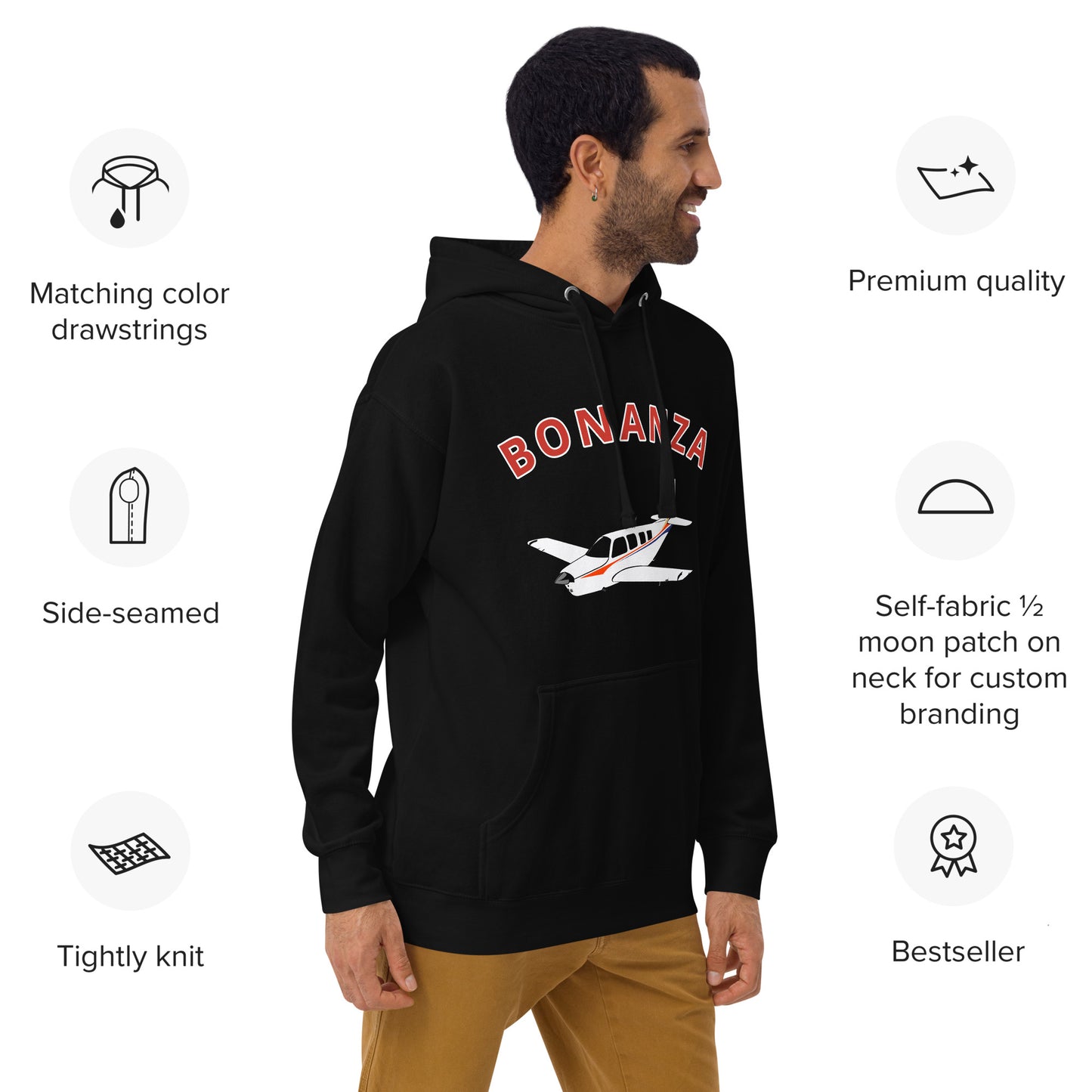 BONANZA A36 White with Stripe aircraft Printed Cozy Unisex Aviation Hoodie