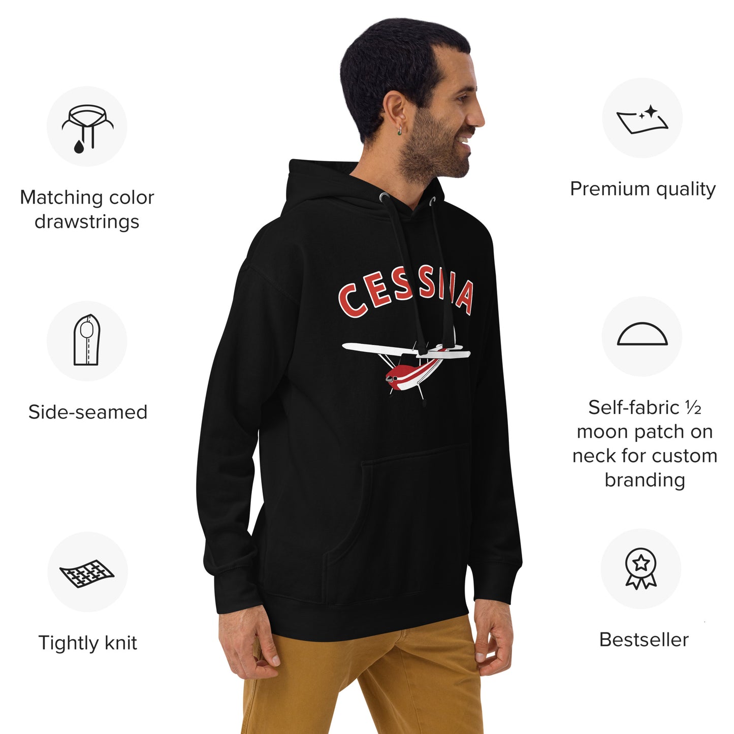 CESSNA 140 White - Red trim aircraft Cozy aviation Unisex Hoodie