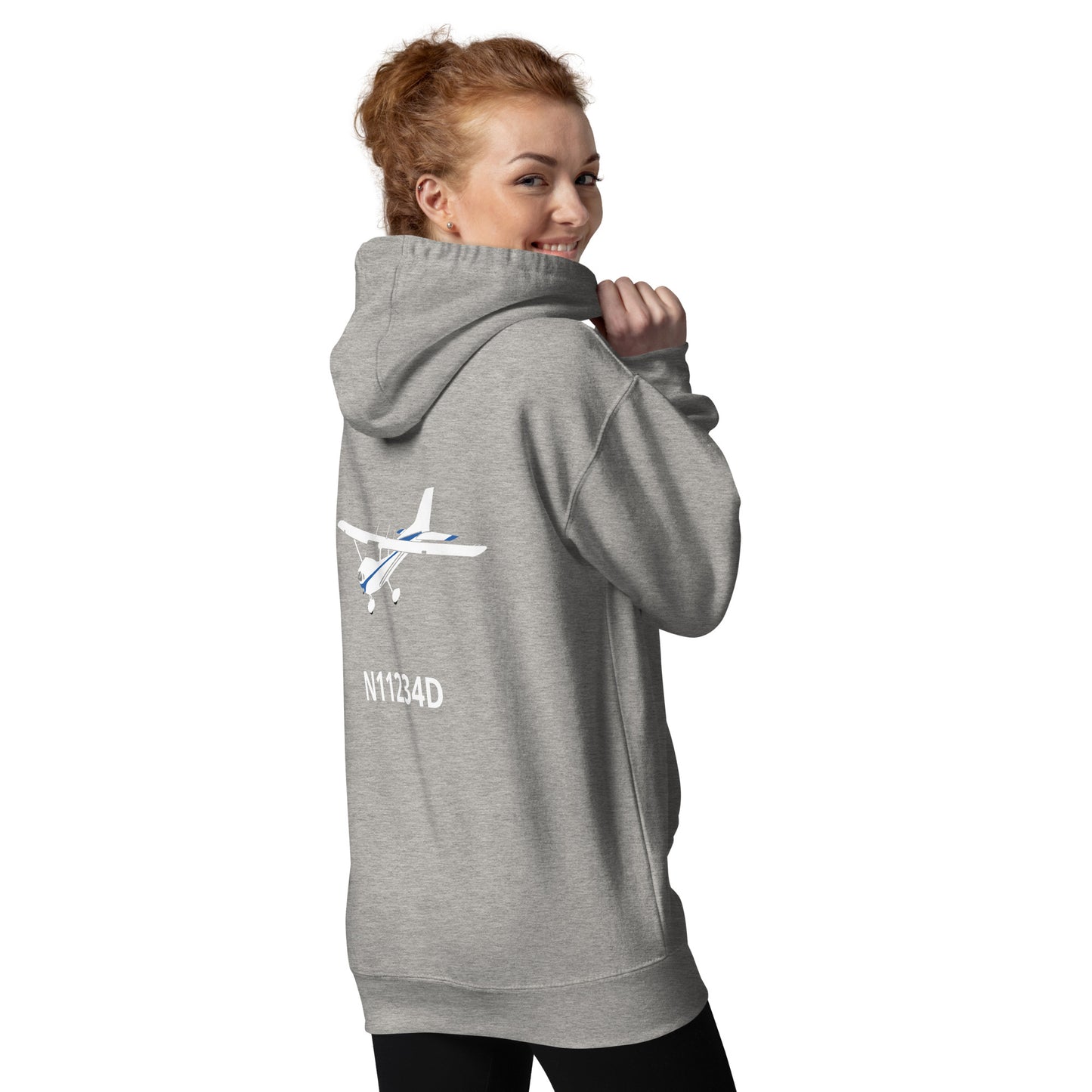 CESSNA 172 white - blue Back Print with front embroidery CUSTOM N Number Unisex Hoodie