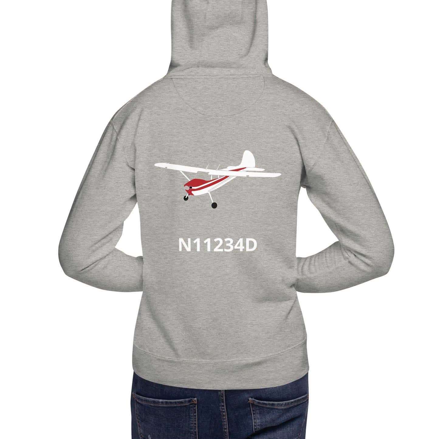 CESSNA 170 white-red Back Print with front embroidery CUSTOM N Number Unisex Hoodie