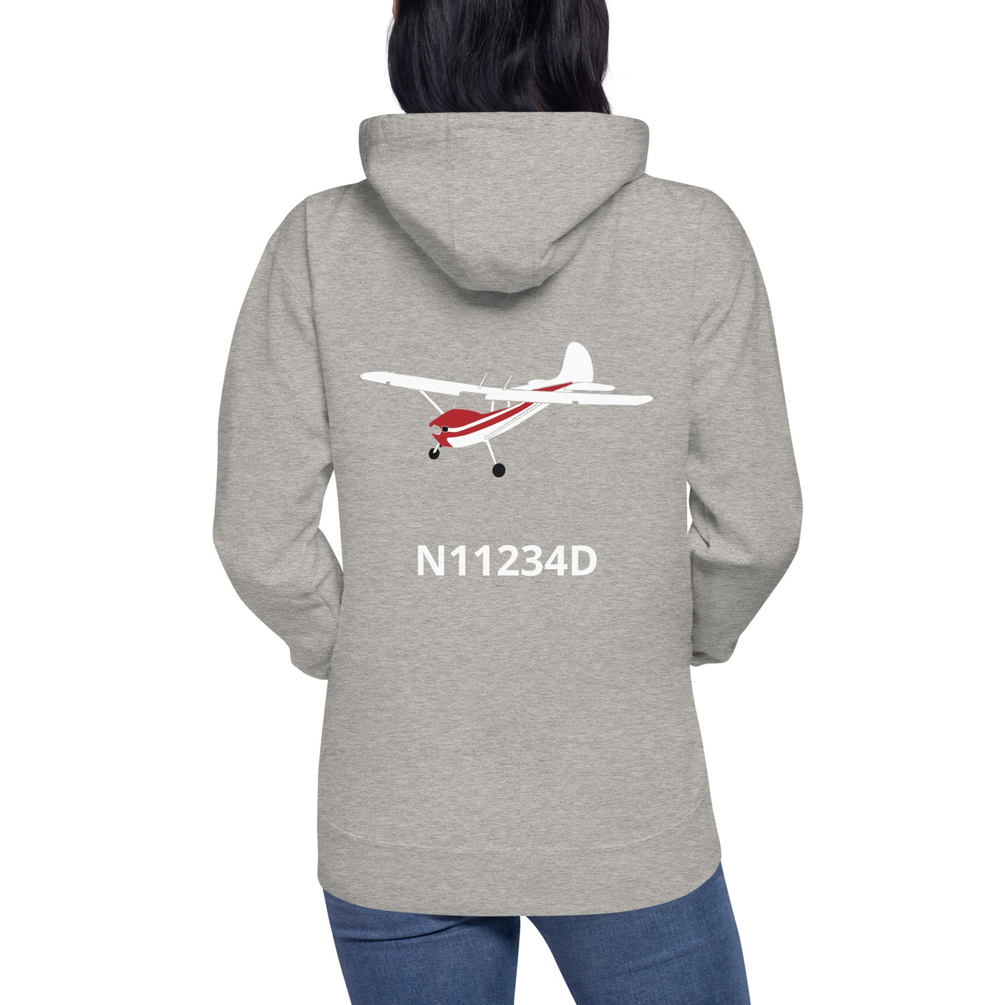 CESSNA 170 white-red Back Print with front embroidery CUSTOM N Number Unisex Hoodie