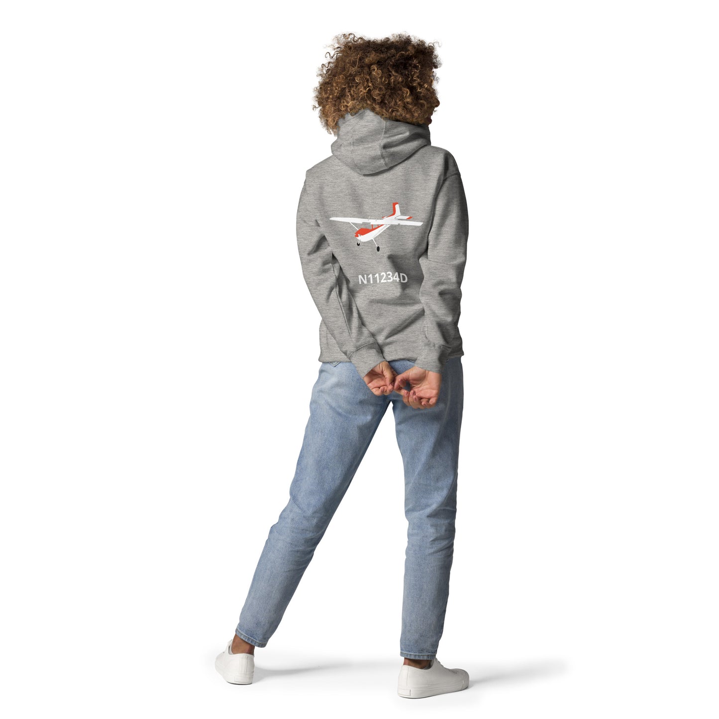 CESSNA 180 Skywagon white-red Back Print with front embroidery CUSTOM N Number Unisex Hoodie