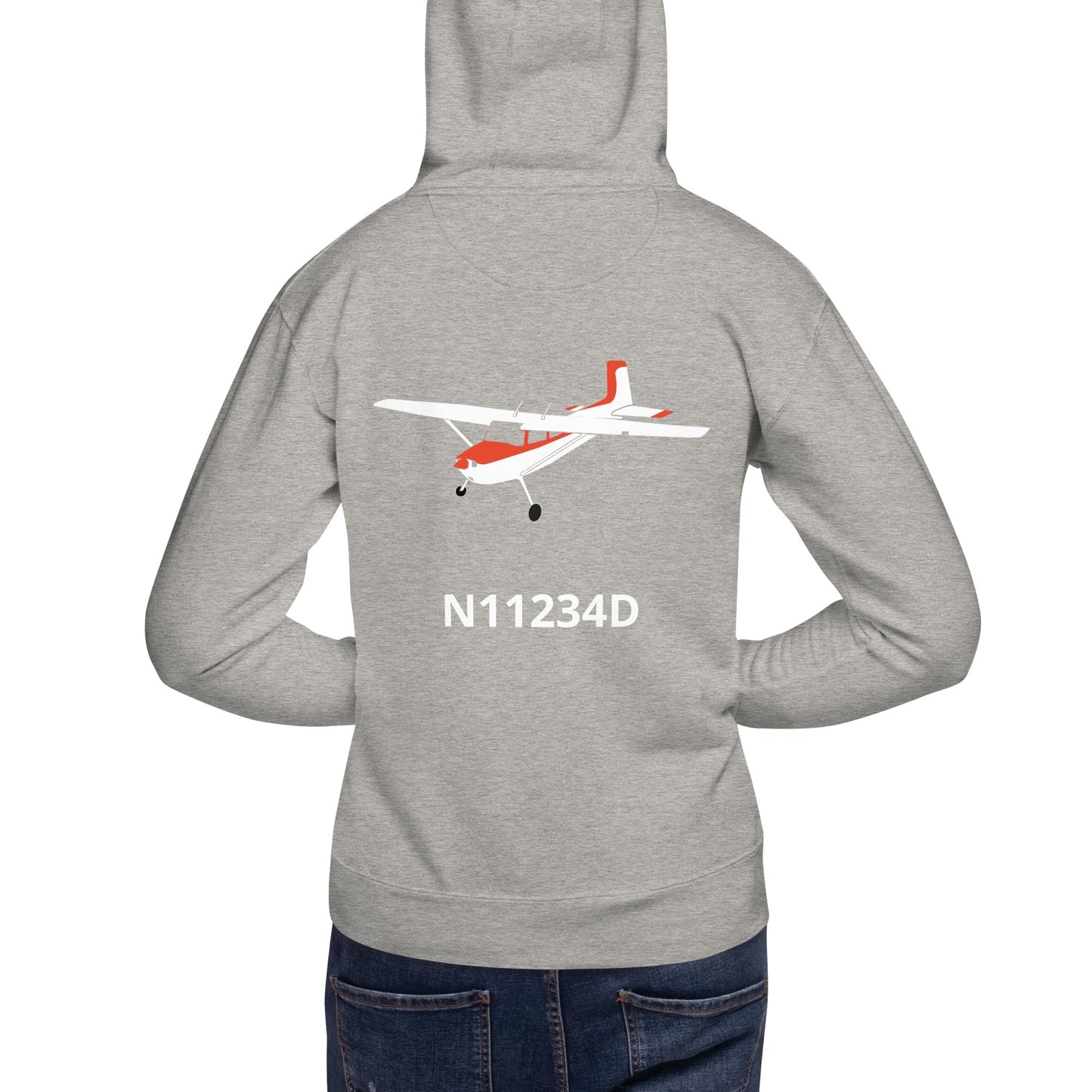 CESSNA 180 Skywagon white-red Back Print with front embroidery CUSTOM N Number Unisex Hoodie