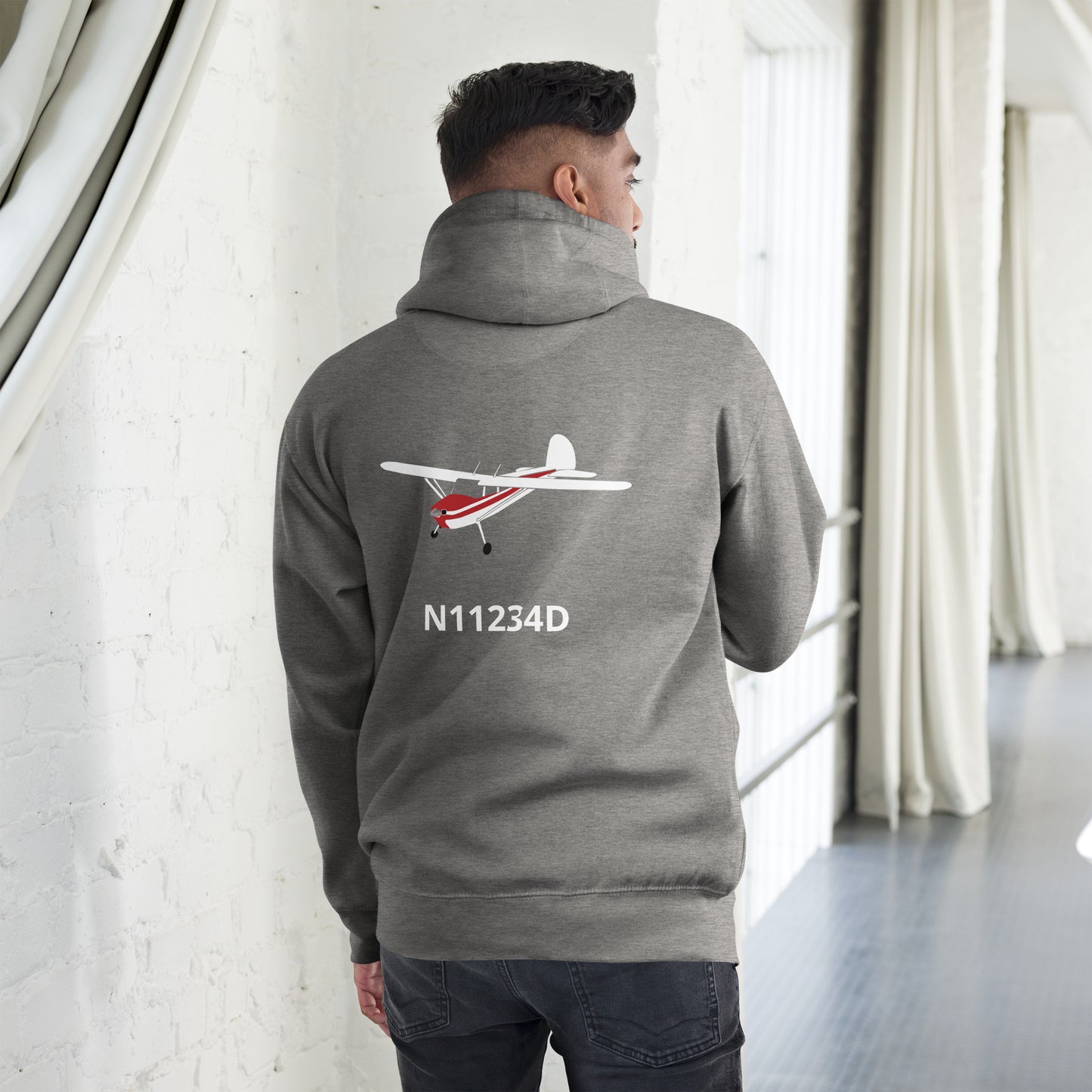 CESSNA 140 white-red Back Print with front embroidery CUSTOM N Number Unisex Hoodie