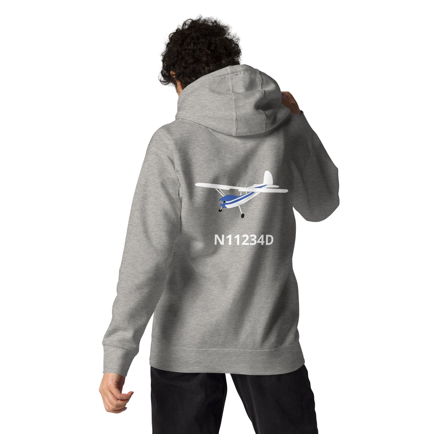 CESSNA 140 White - blue  Back Print with front embroidery CUSTOM N Number Unisex Hoodie