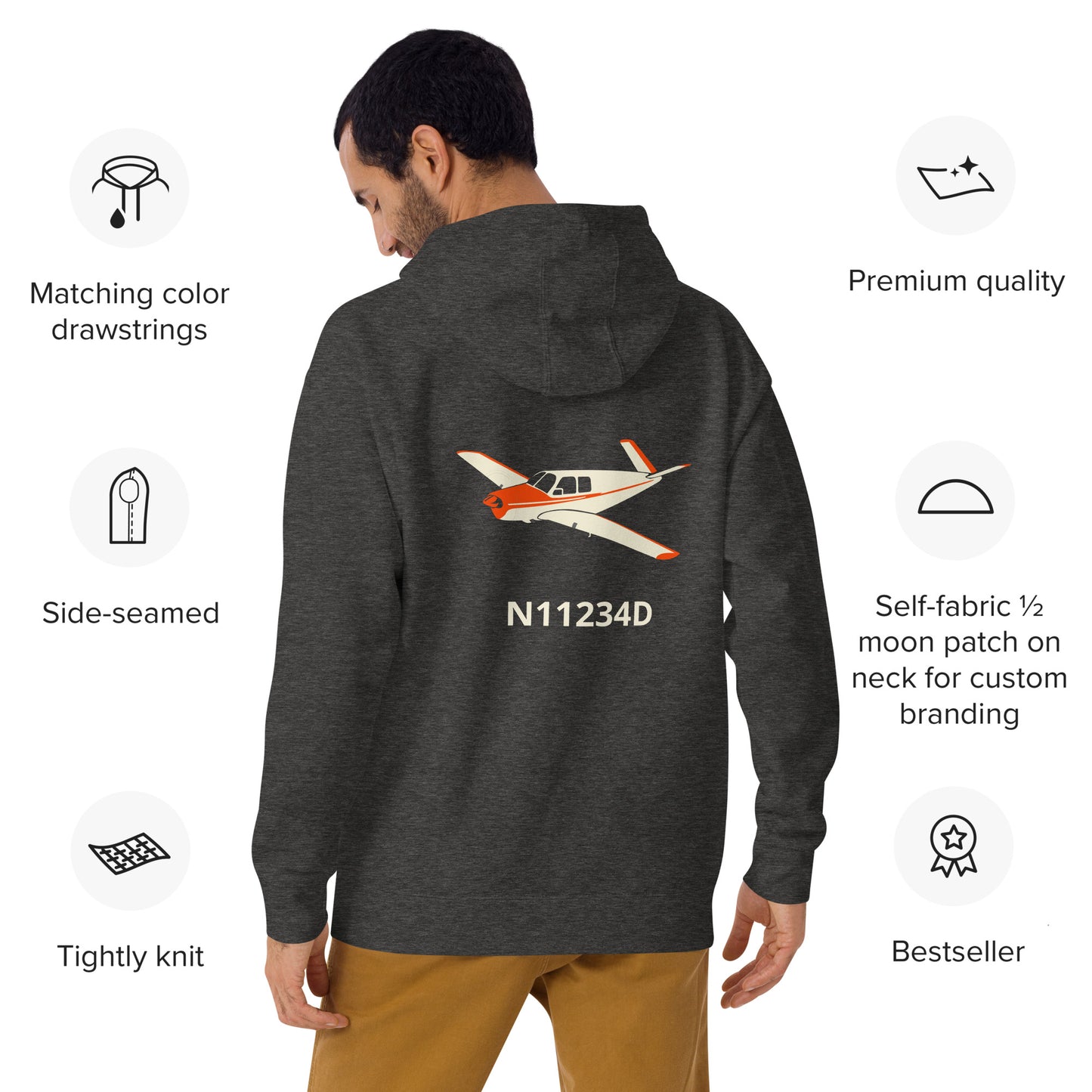 V-TAIL BONANZA Back Print with front embroiderery CUSTOM N Number Unisex Hoodie