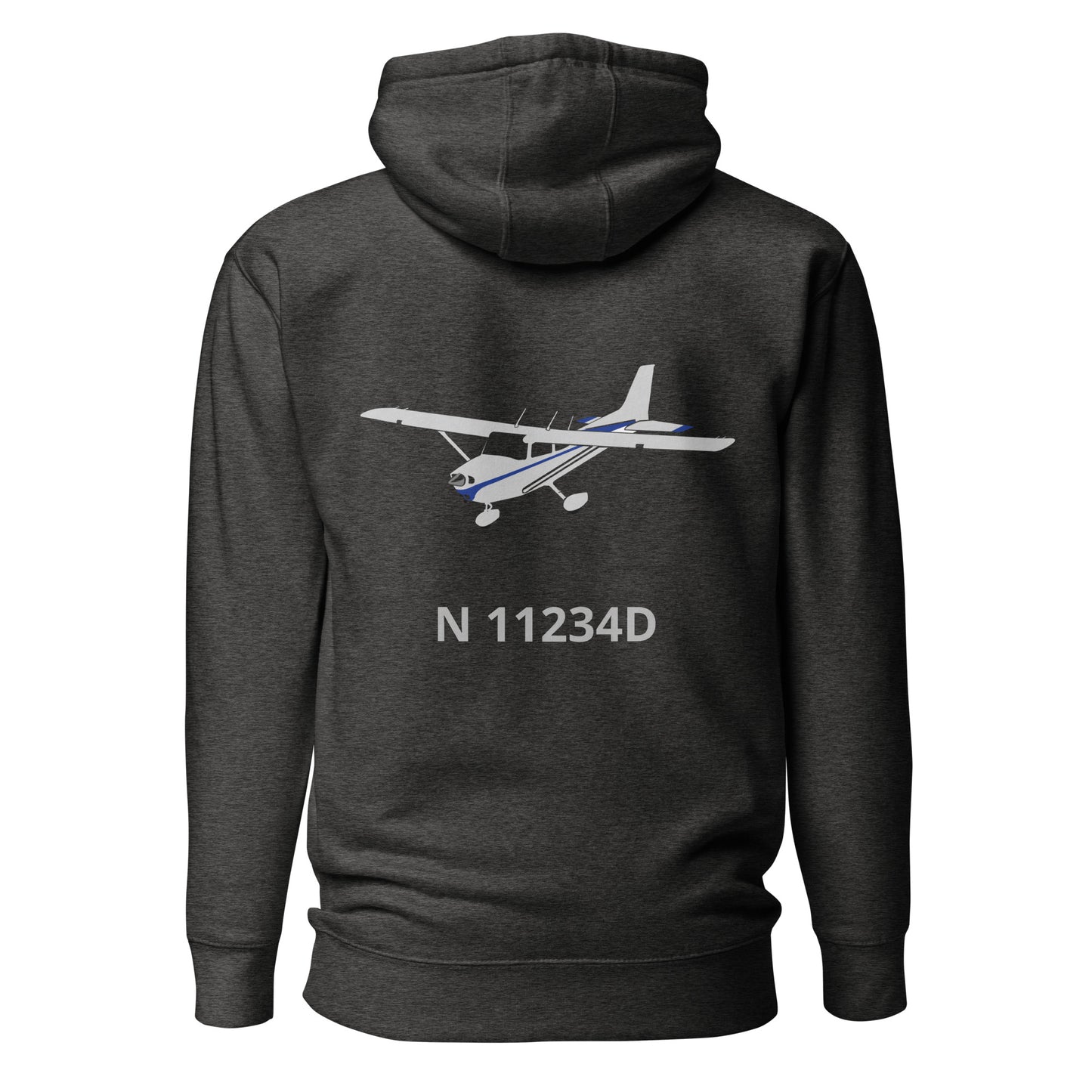 CESSNA 172 polished grey - blue Back Print with front embroidery CUSTOM N Number Unisex Hoodie.