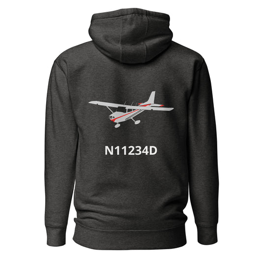 CESSNA 172 polished grey - red Back Print with front embroidery CUSTOM N Number Unisex Hoodie. - Minimum 2