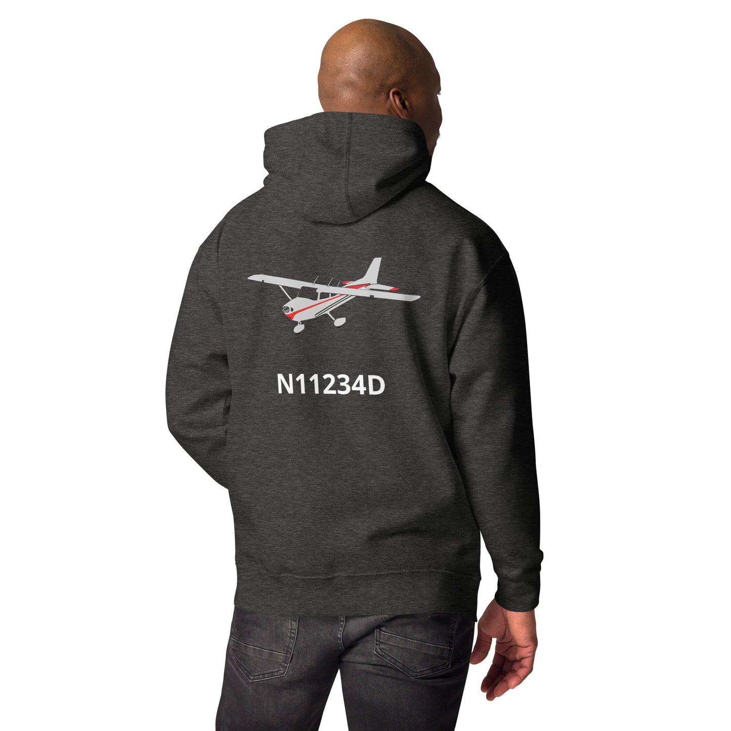 CESSNA 172 polished grey - red Back Print with front embroidery CUSTOM N Number Unisex Hoodie.